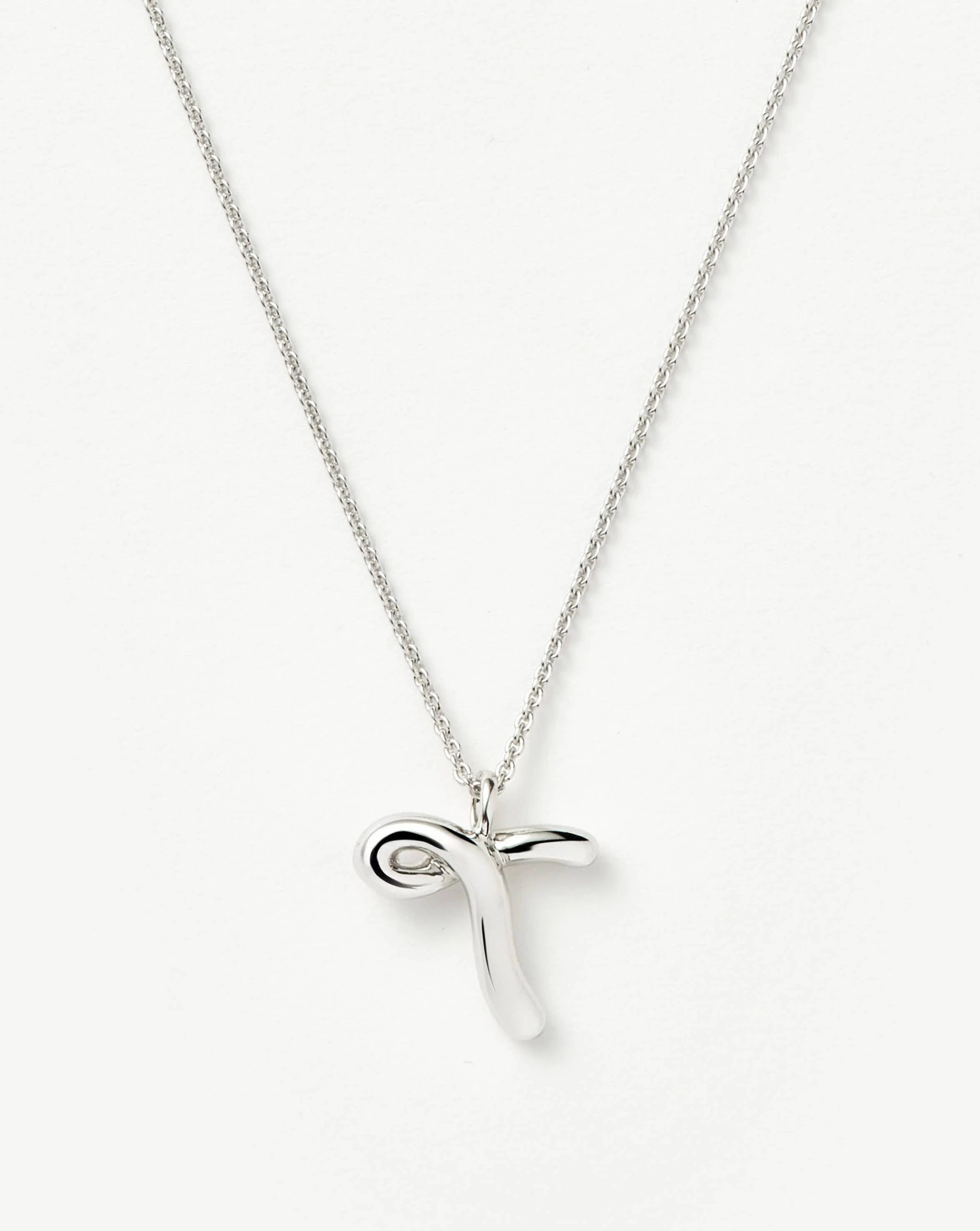 Curly Molten Initial Pendant Necklace - T | Sterling Silver