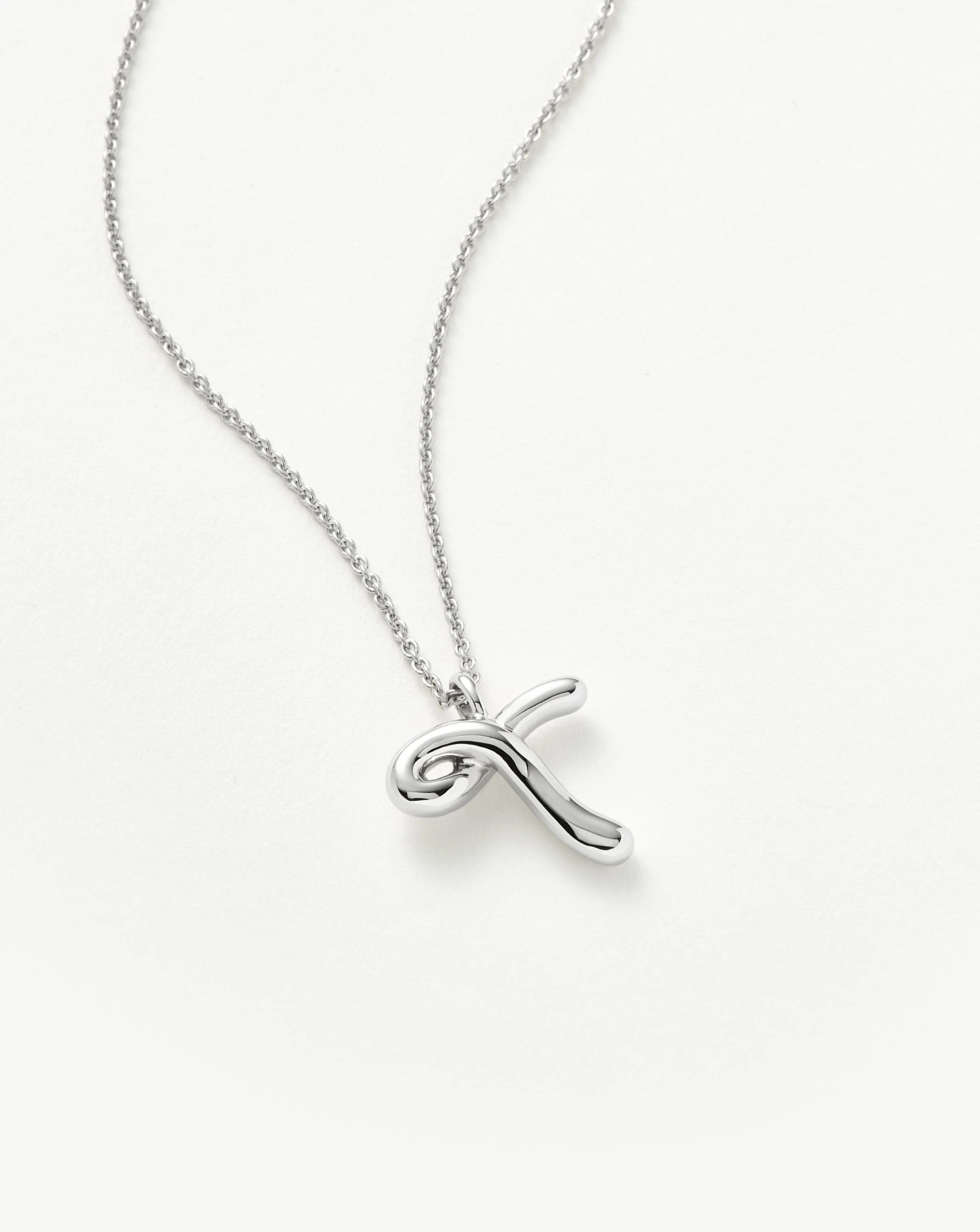 Curly Molten Initial Pendant Necklace - T | Sterling Silver - Image 2
