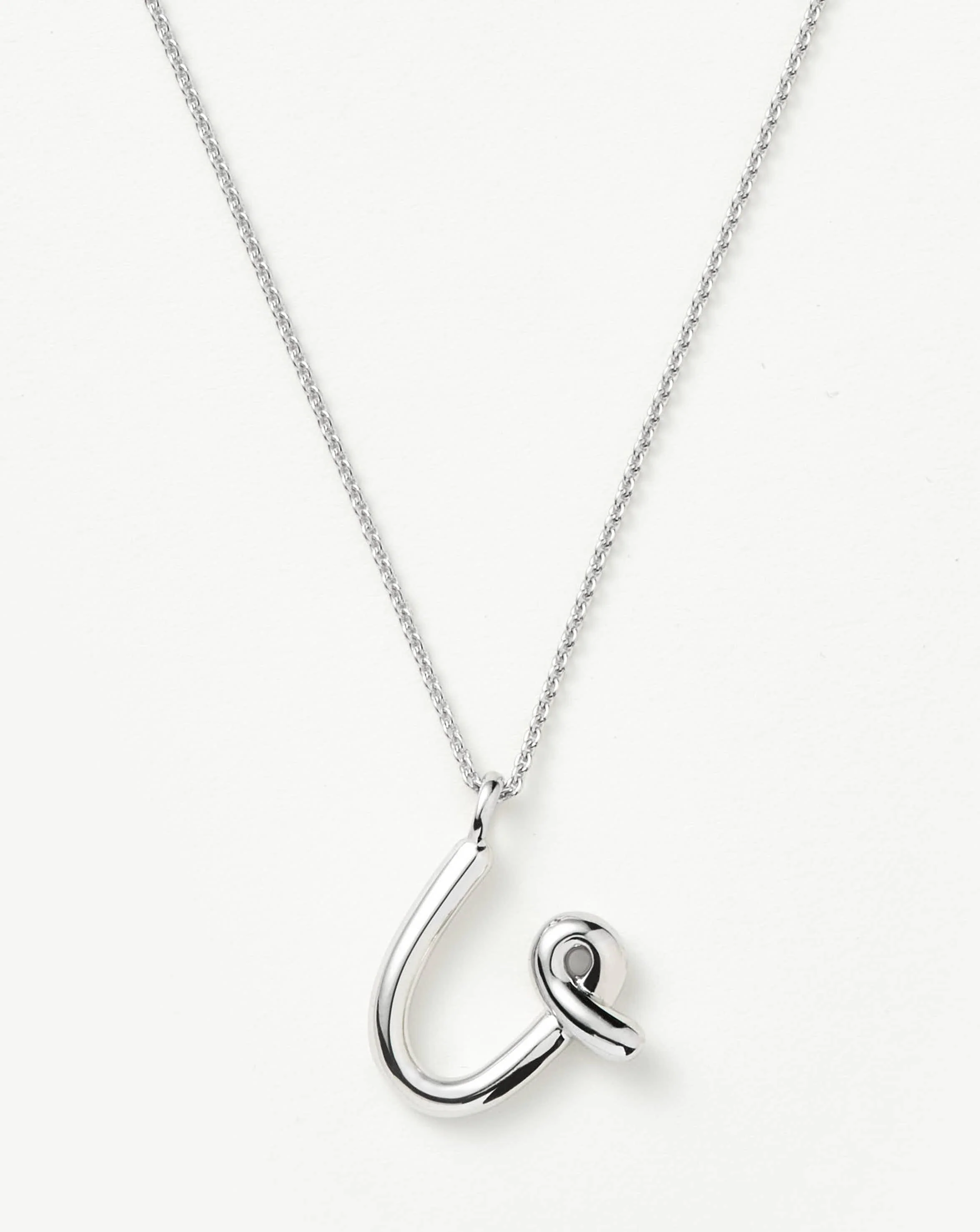 Curly Molten Initial Pendant Necklace - U | Sterling Silver