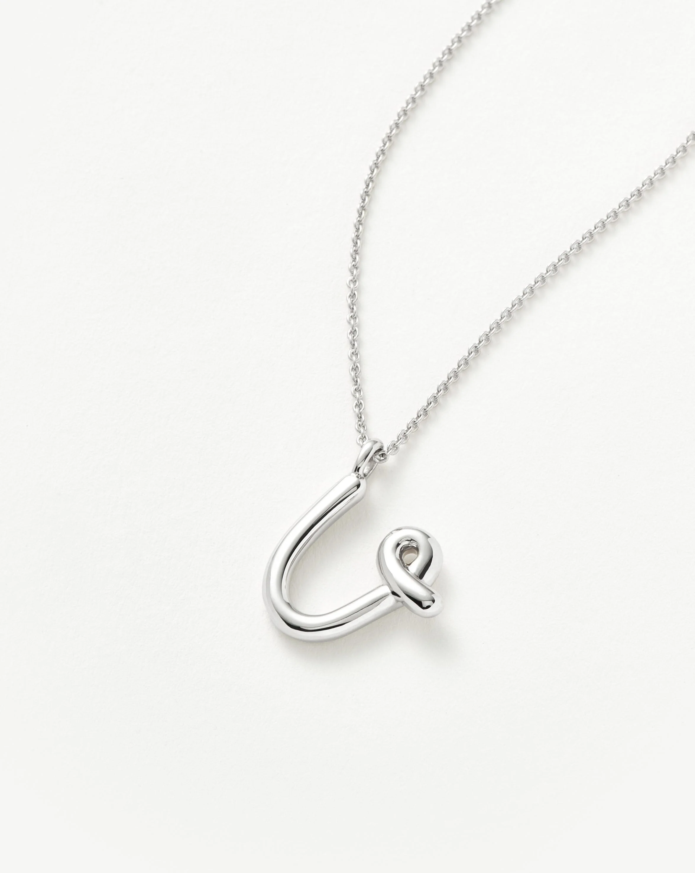 Curly Molten Initial Pendant Necklace - U | Sterling Silver - Image 2