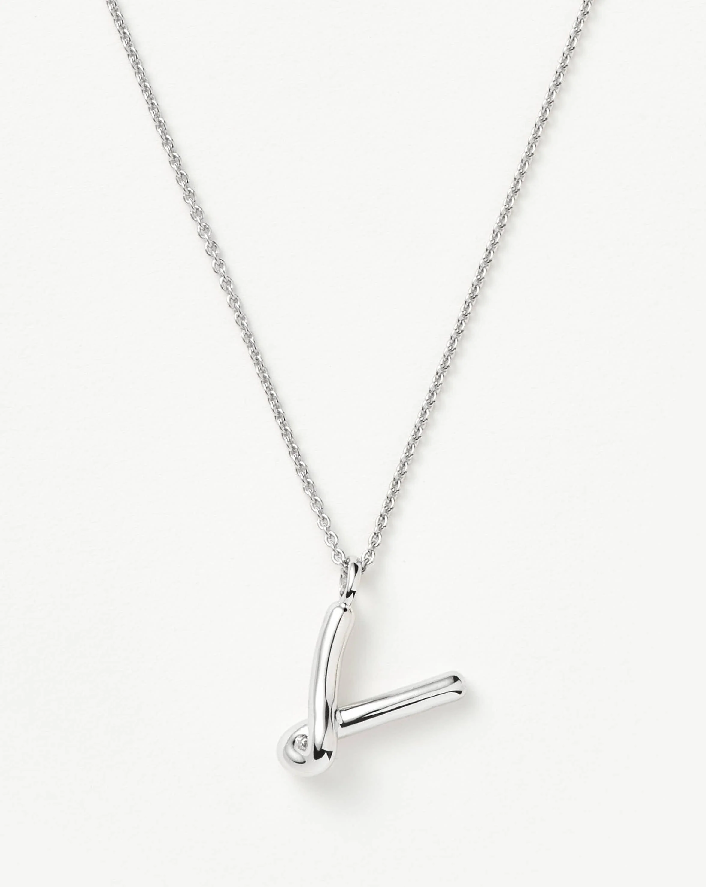 Curly Molten Initial Pendant Necklace - V | Sterling Silver