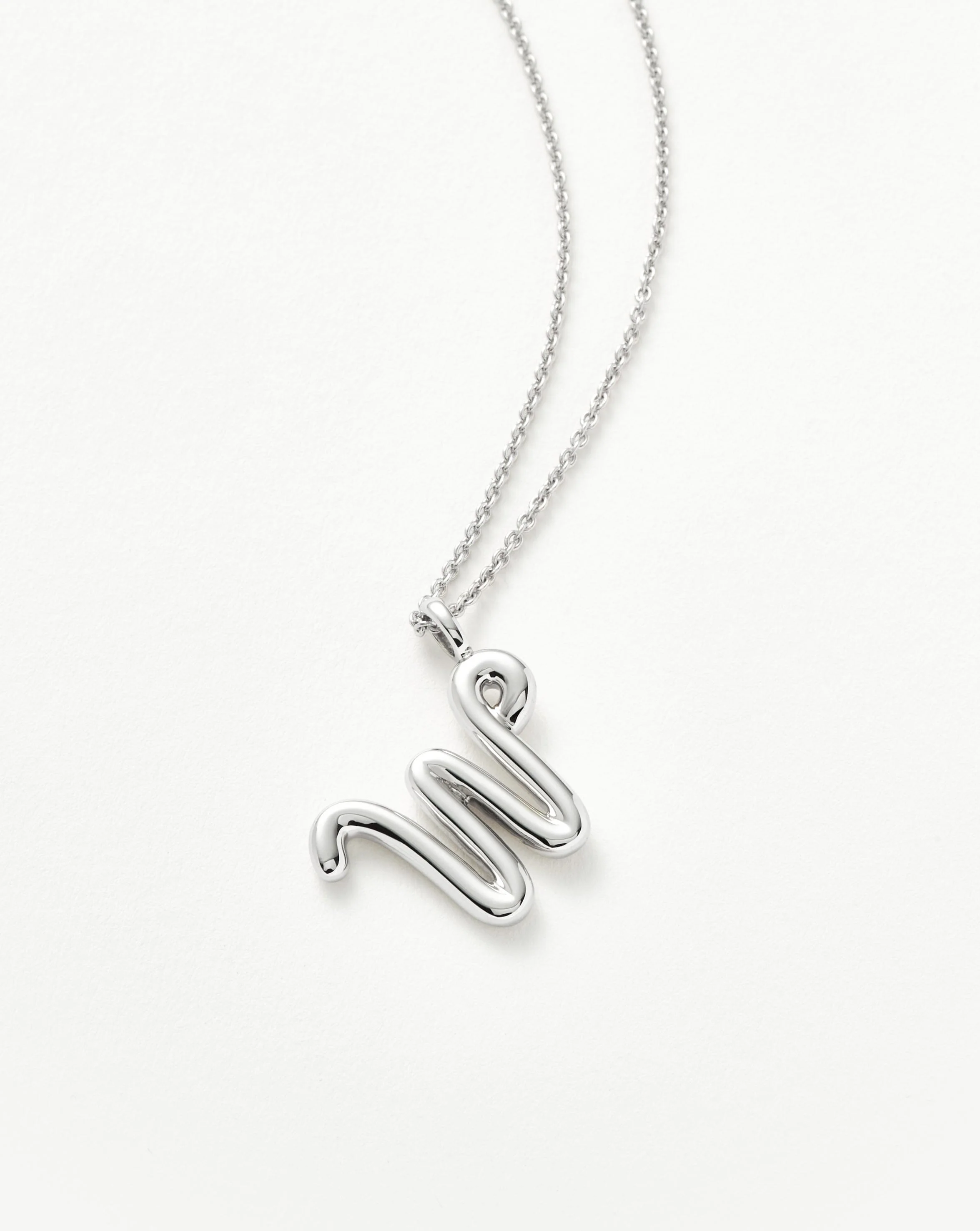 Curly Molten Initial Pendant Necklace - W | Sterling Silver - Image 2