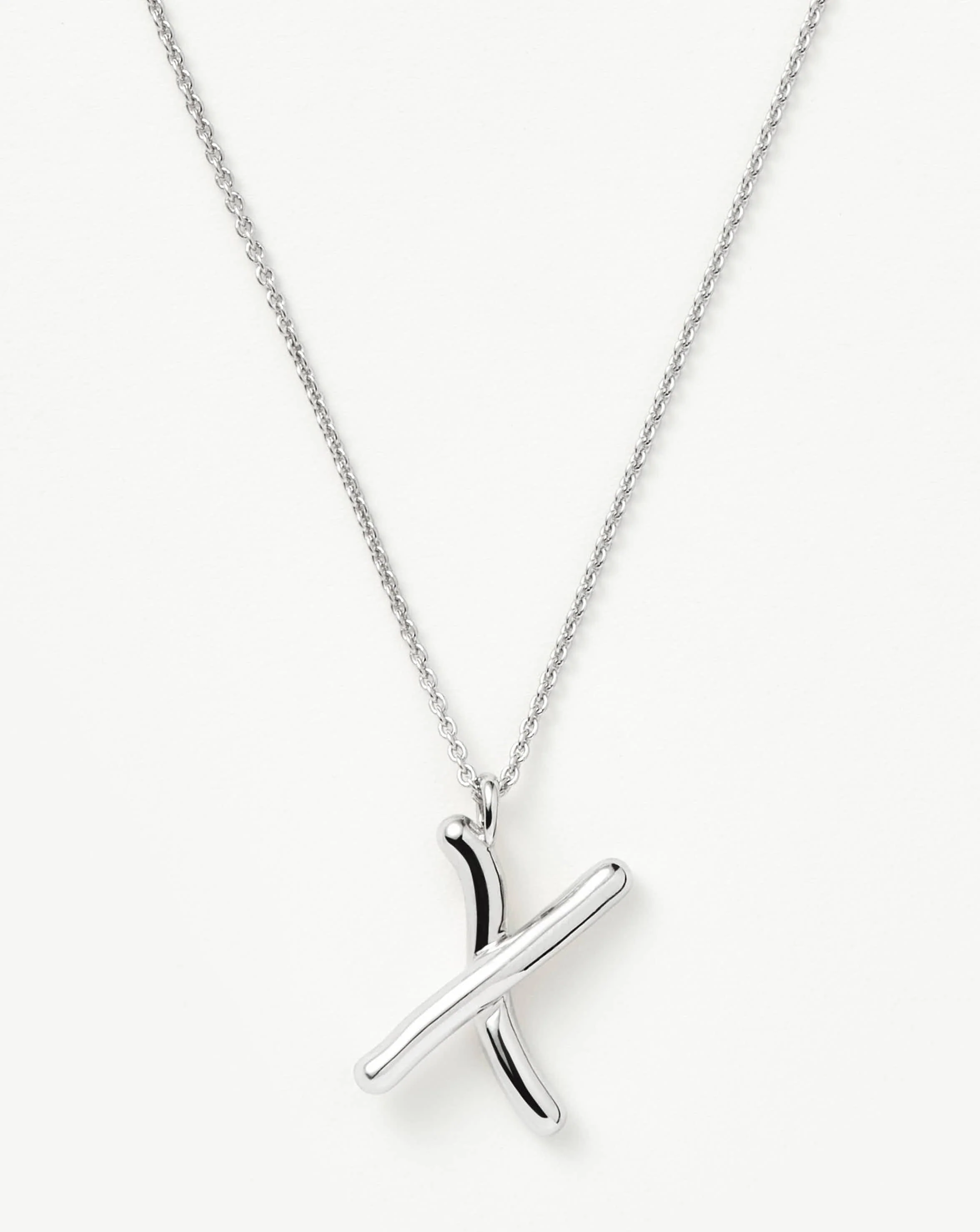 Curly Molten Initial Pendant Necklace - X | Sterling Silver