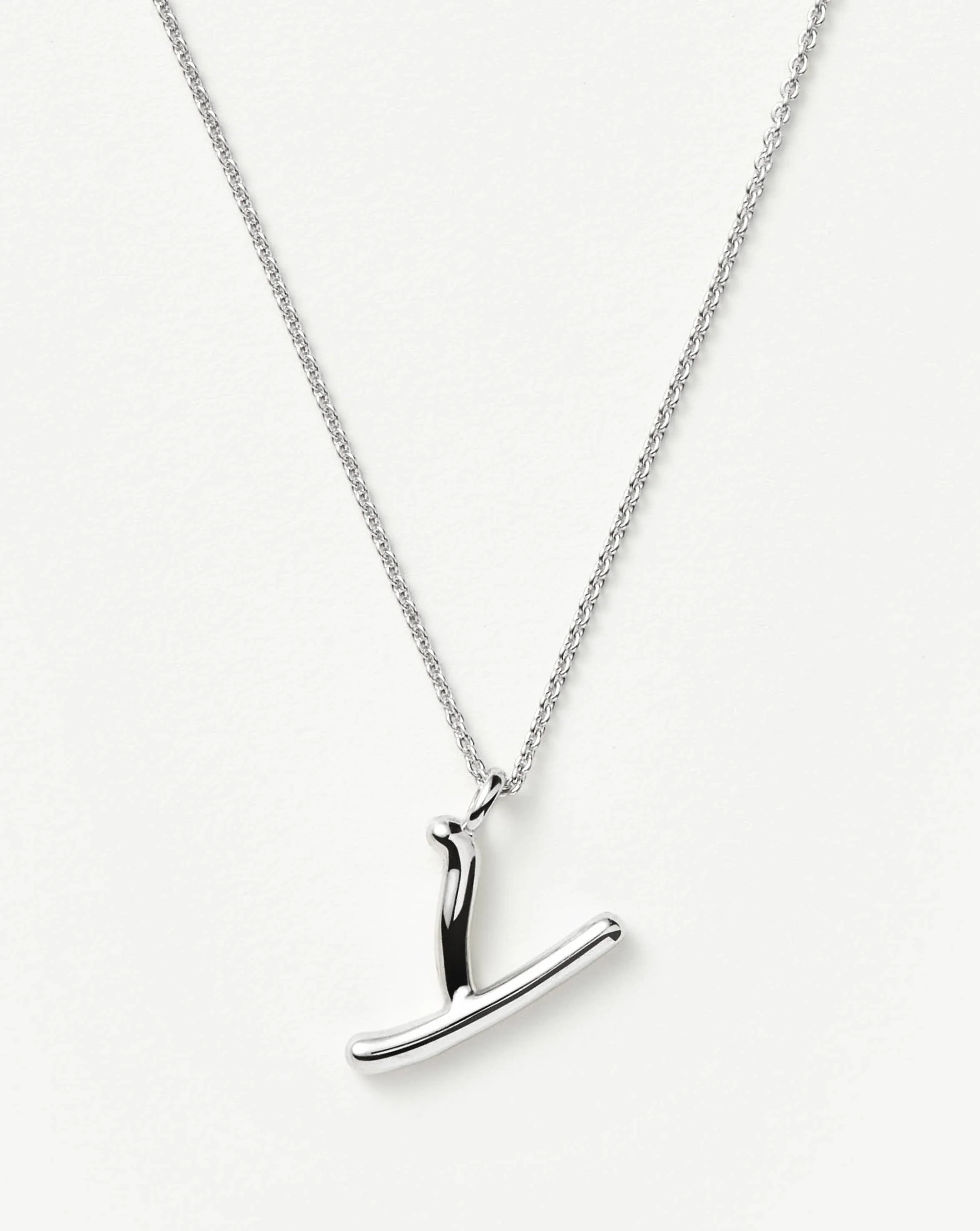 Curly Molten Initial Pendant Necklace - Y | Sterling Silver