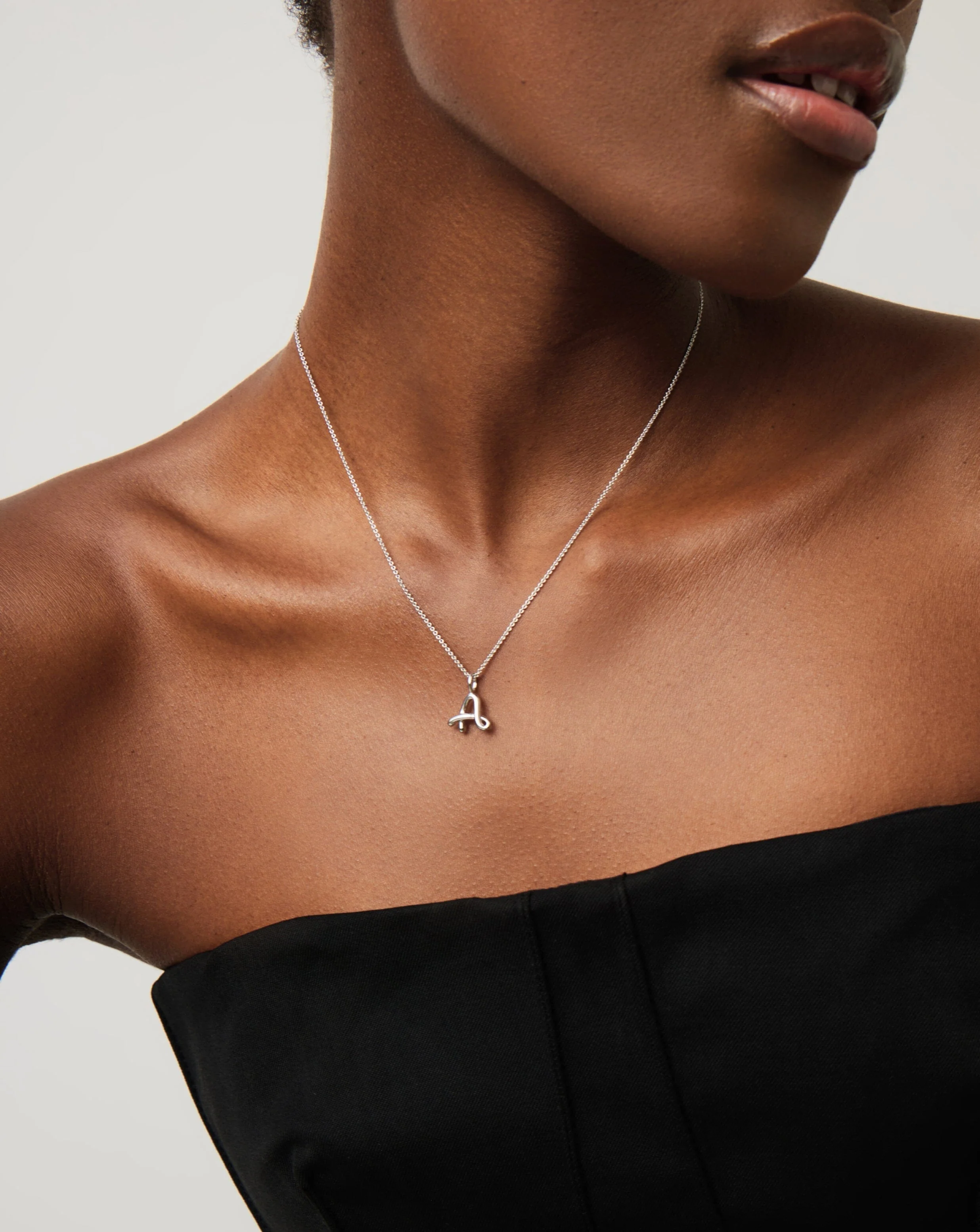 Curly Molten Mini Initial Necklace - A | Sterling Silver - Image 2