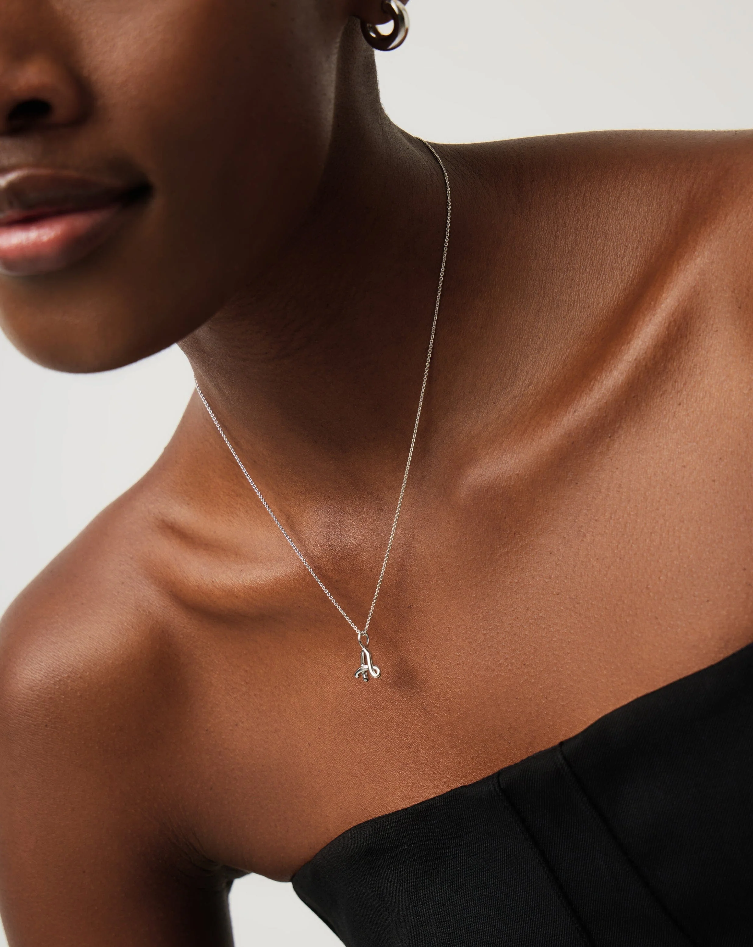 Curly Molten Mini Initial Necklace - A | Sterling Silver - Image 3