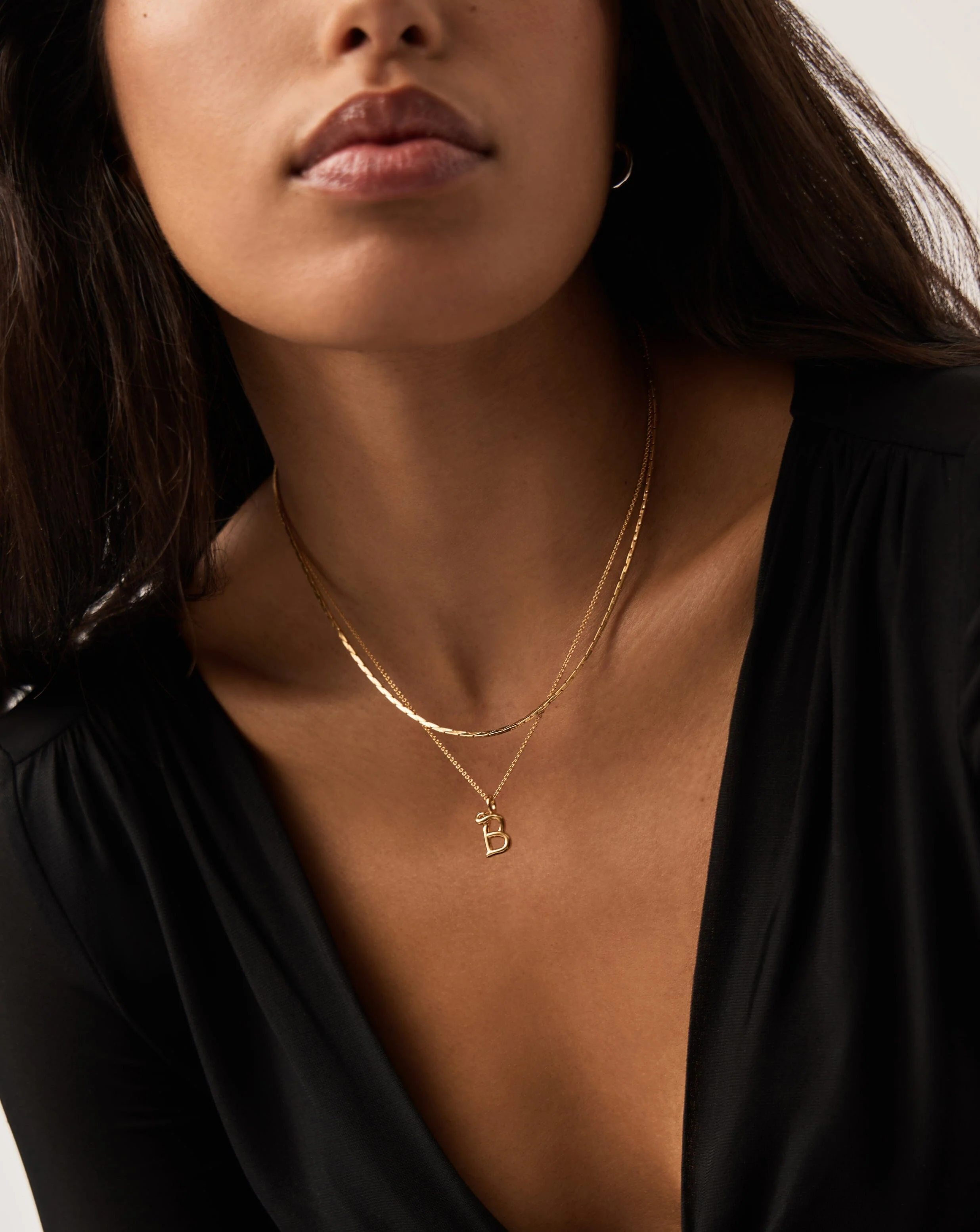 Curly Molten Mini Initial Necklace - B | 18ct Gold Vermeil - Image 2