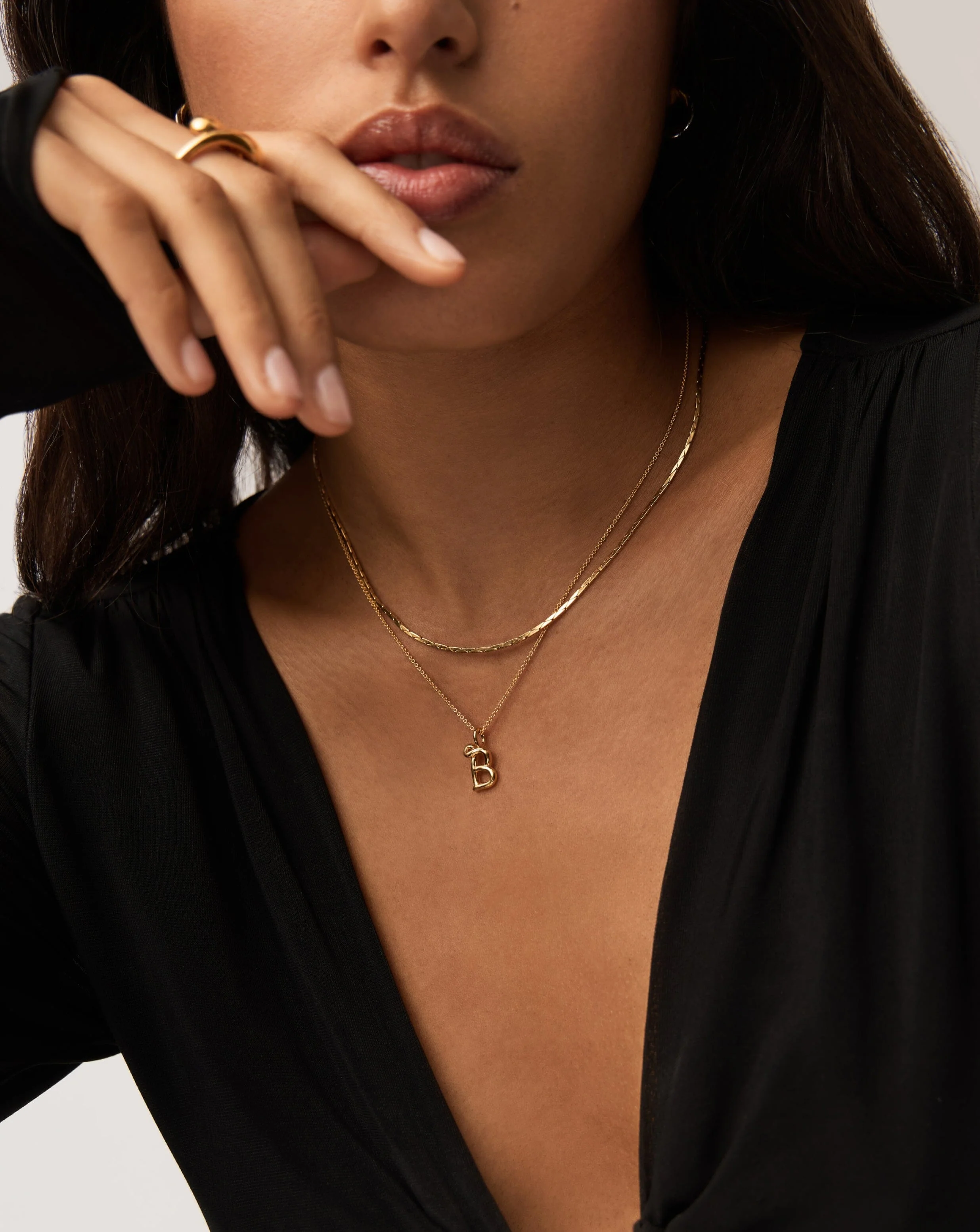 Curly Molten Mini Initial Necklace - B | 18ct Gold Vermeil - Image 6
