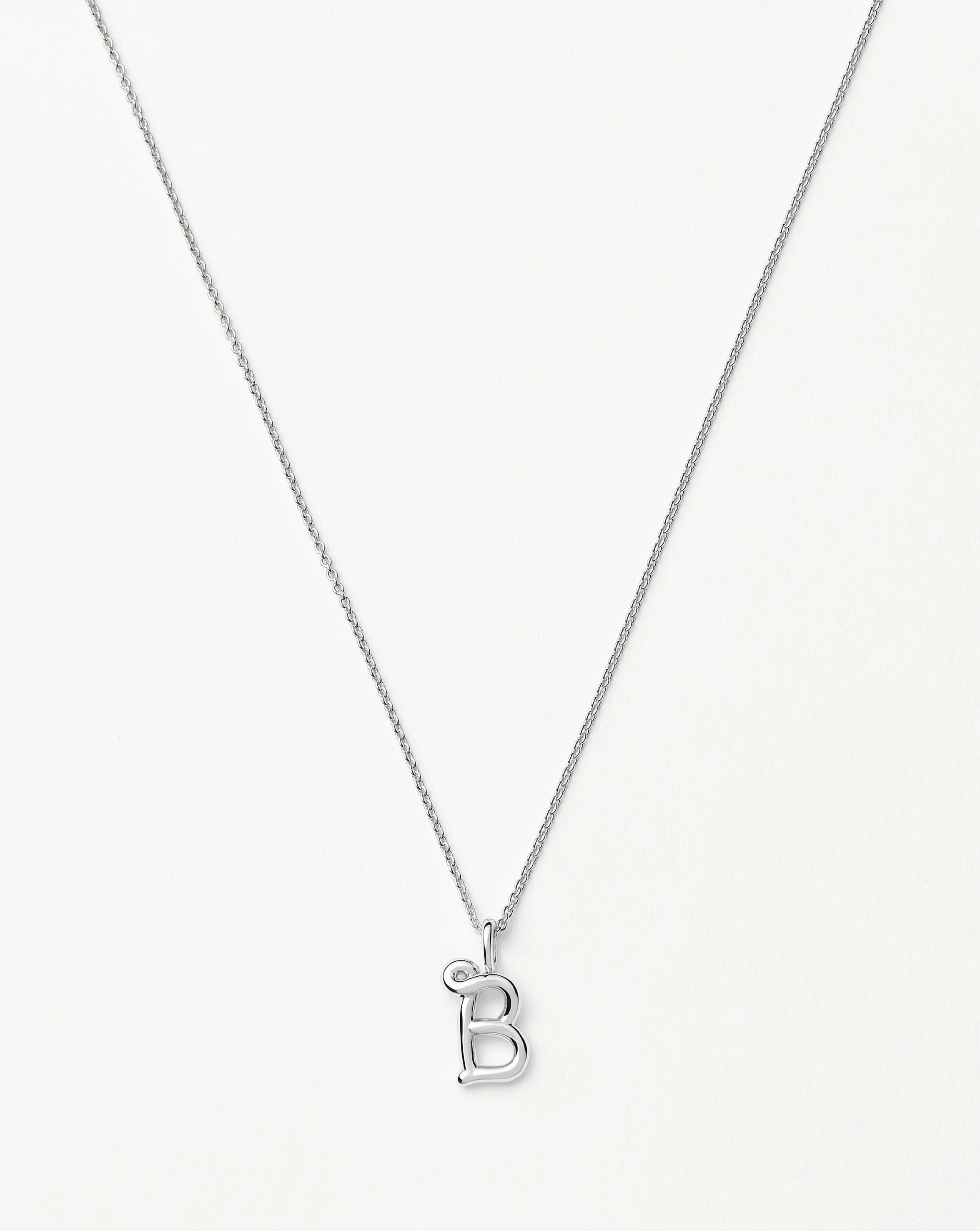 Curly Molten Mini Initial Necklace - B | Sterling Silver