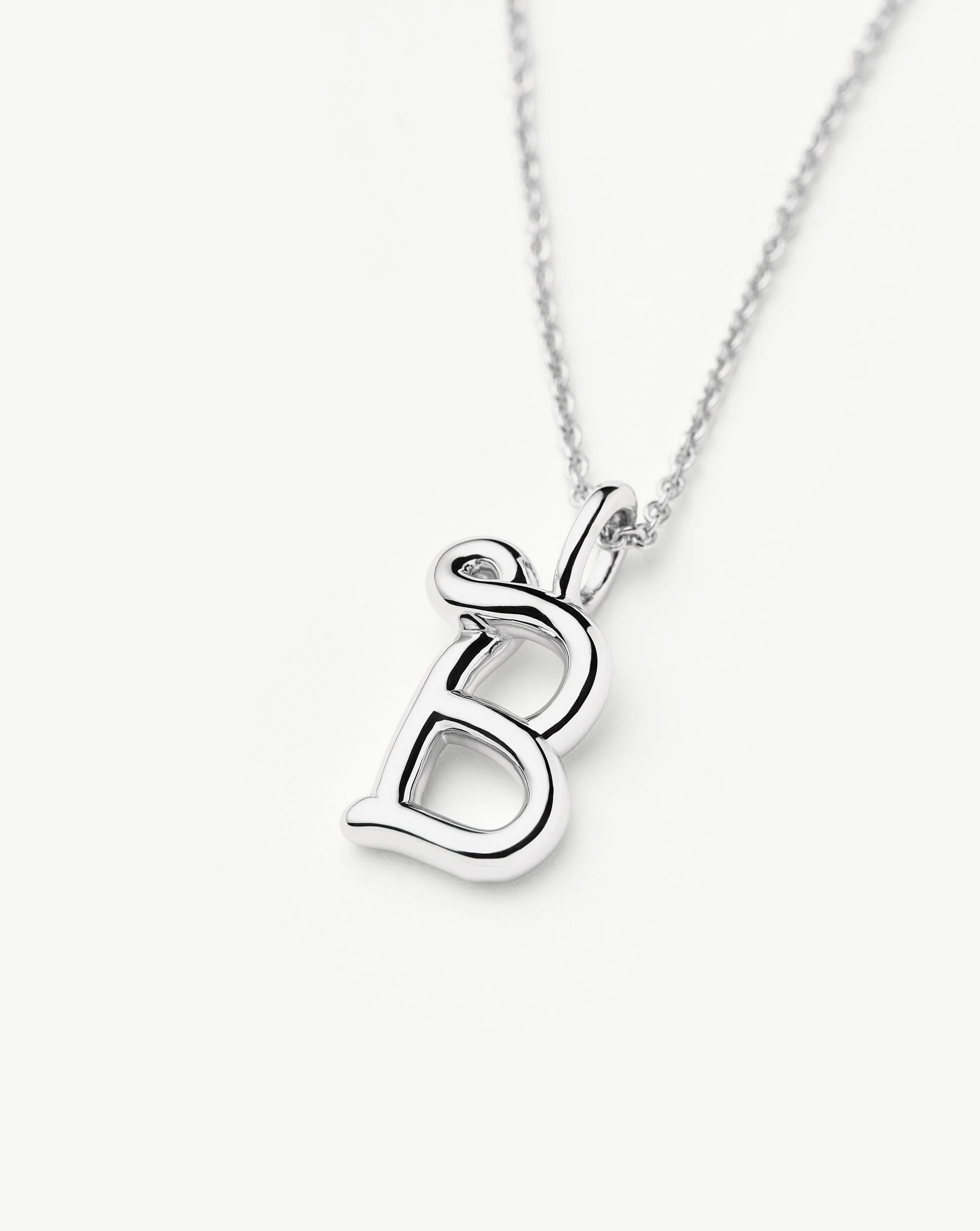 Curly Molten Mini Initial Necklace - B | Sterling Silver - Image 2