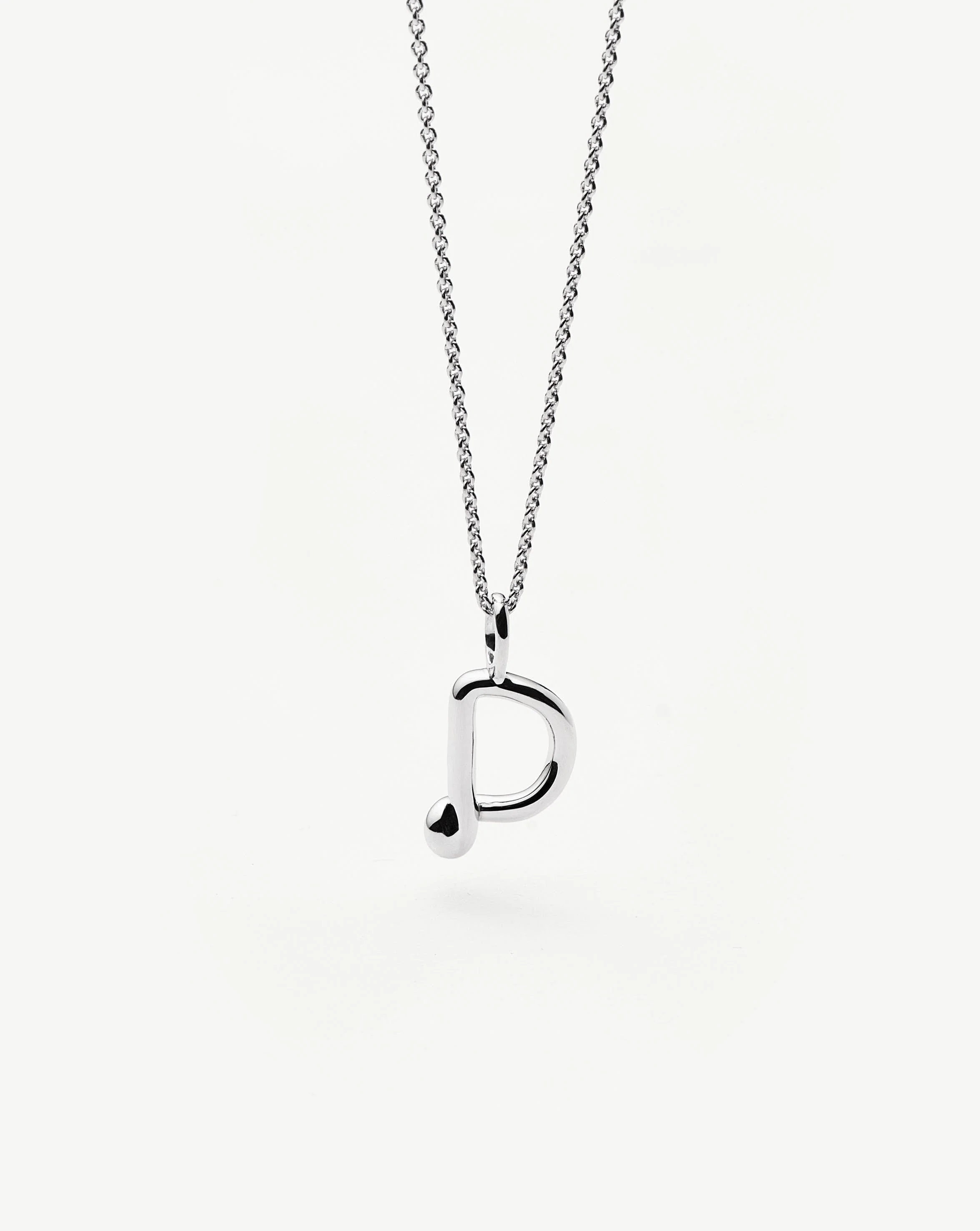 Curly Molten Mini Initial Necklace - D | Sterling Silver - Image 2