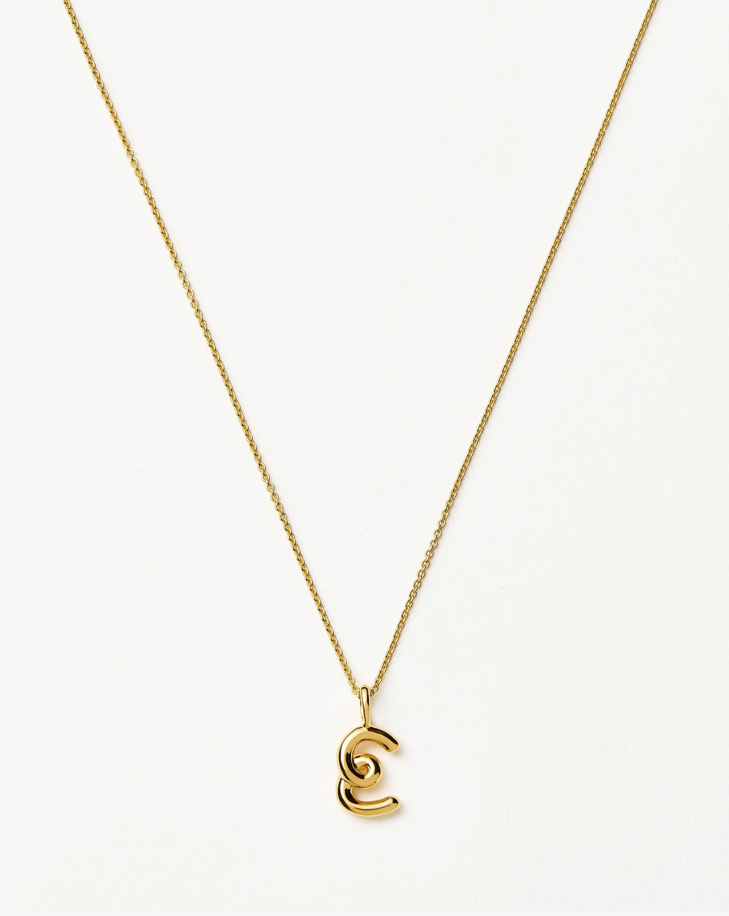 Curly Molten Mini Initial Necklace - E | 18ct Gold Vermeil