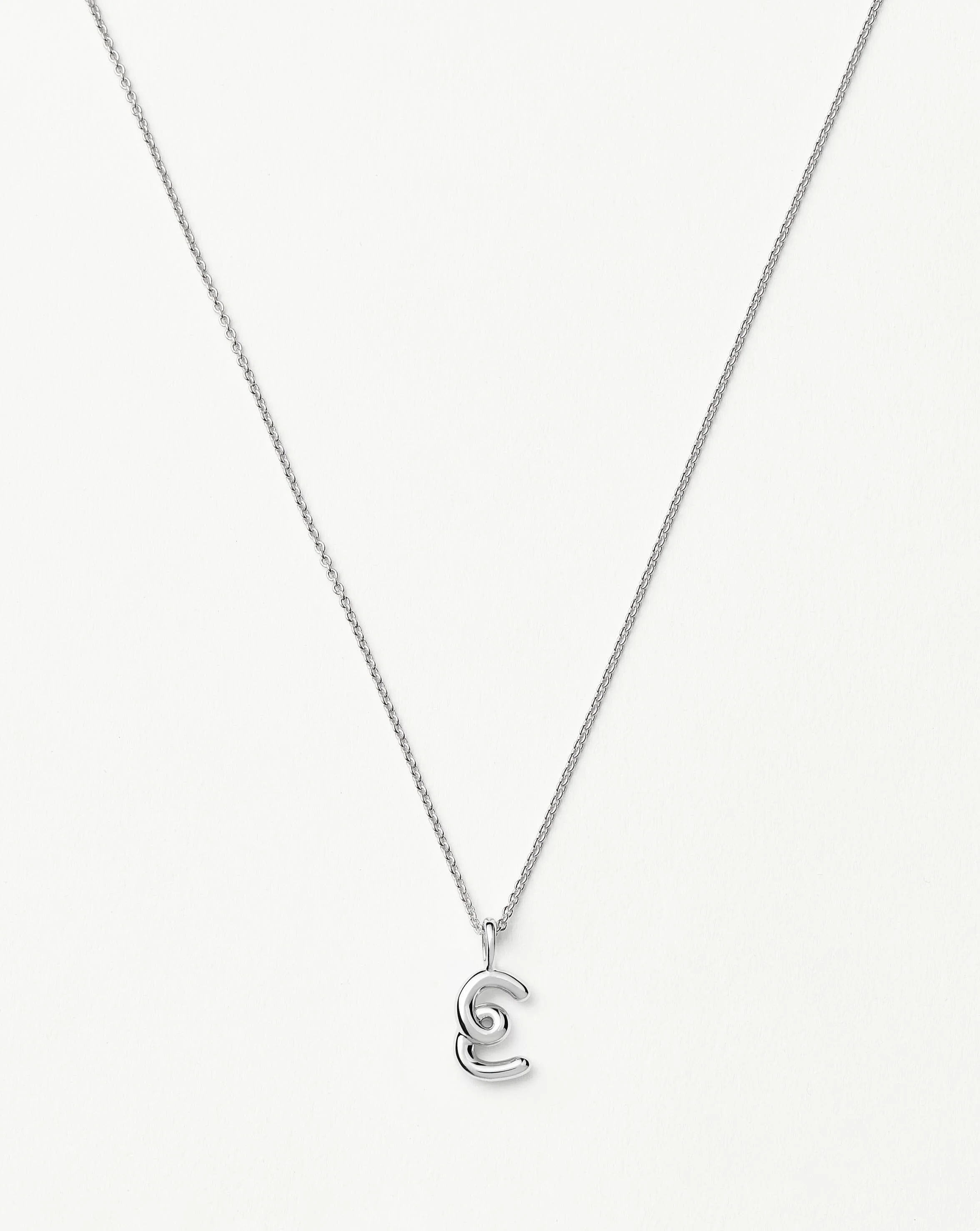 Curly Molten Mini Initial Necklace - E | Sterling Silver