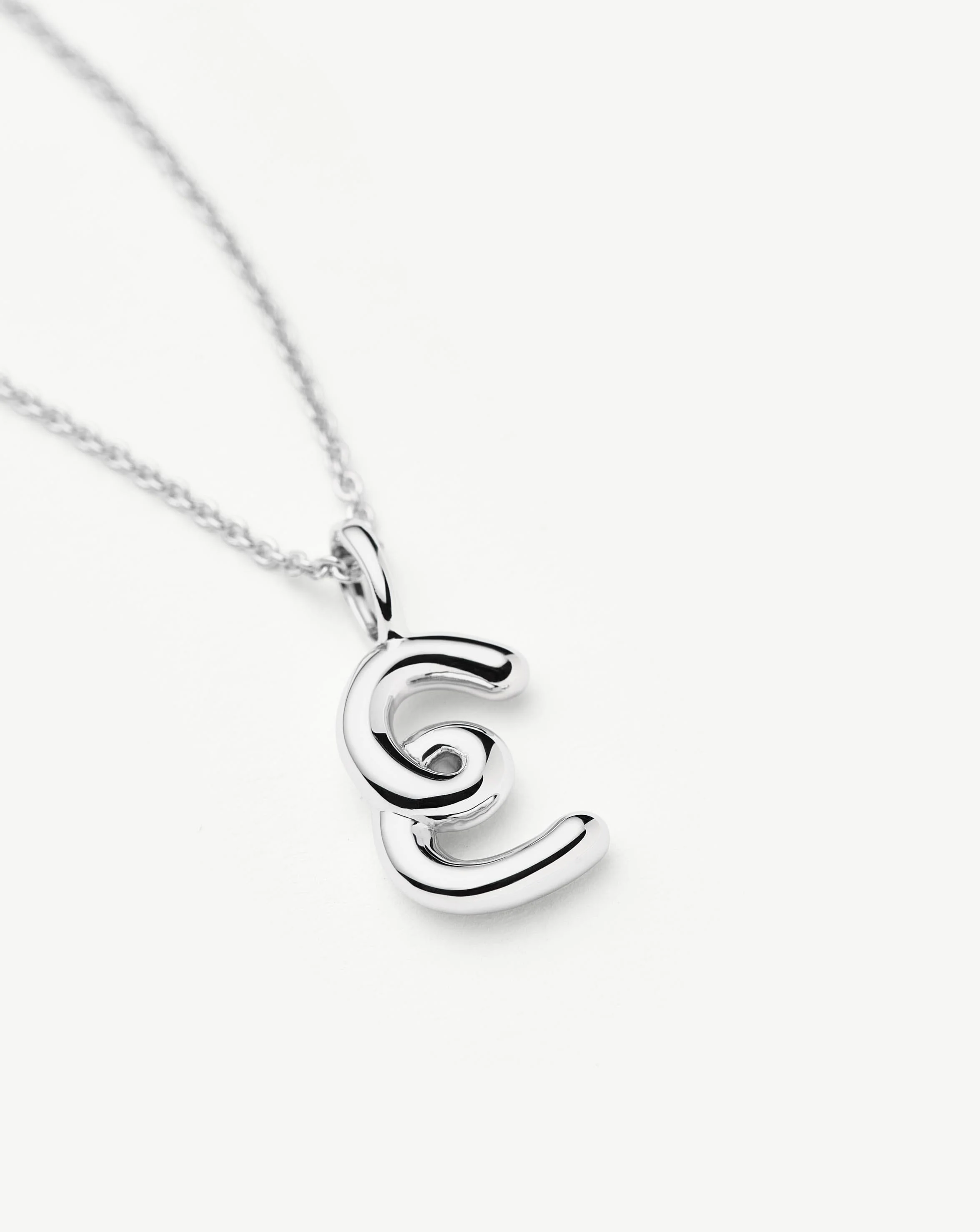 Curly Molten Mini Initial Necklace - E | Sterling Silver - Image 4