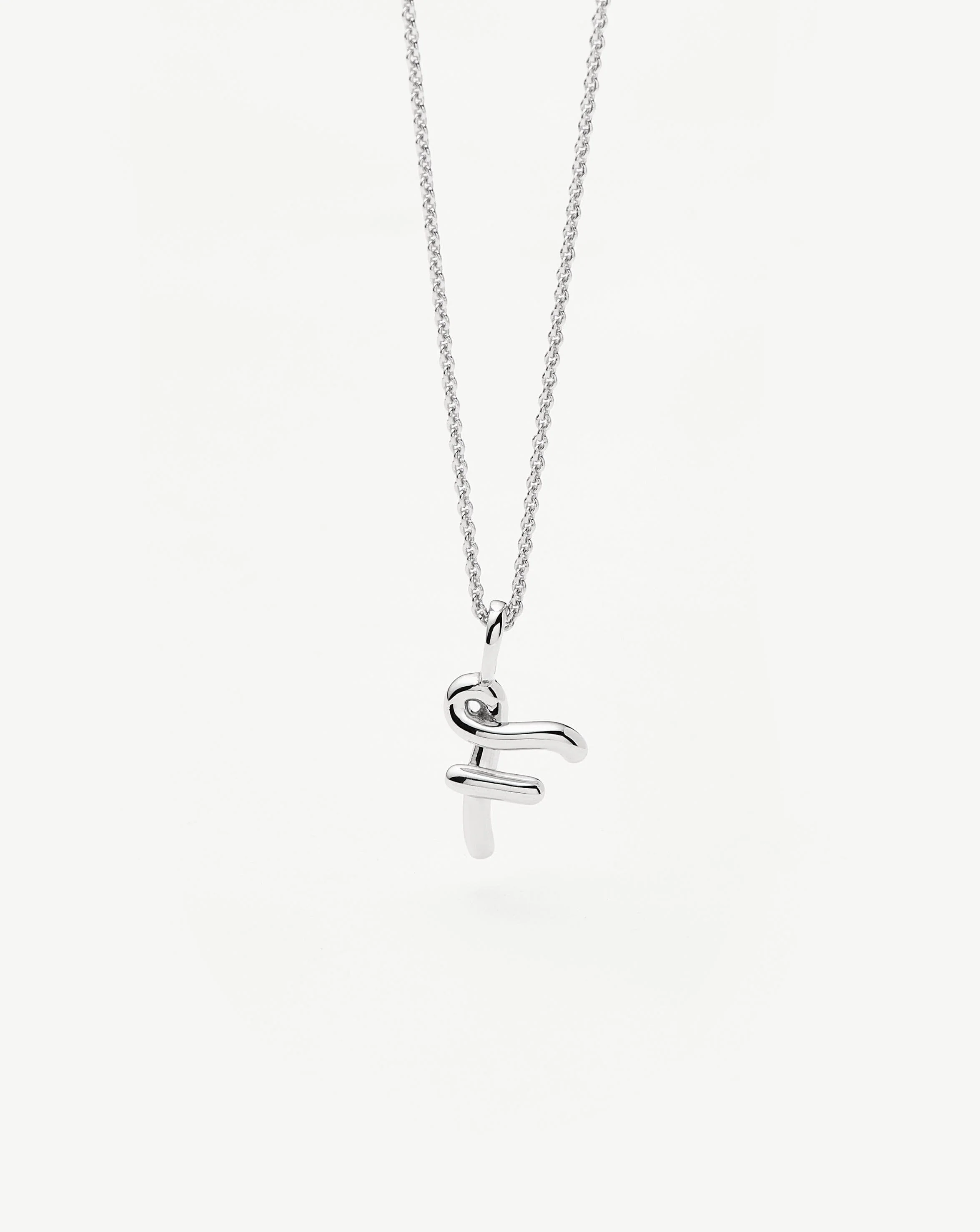Curly Molten Mini Initial Necklace - F | Sterling Silver - Image 2