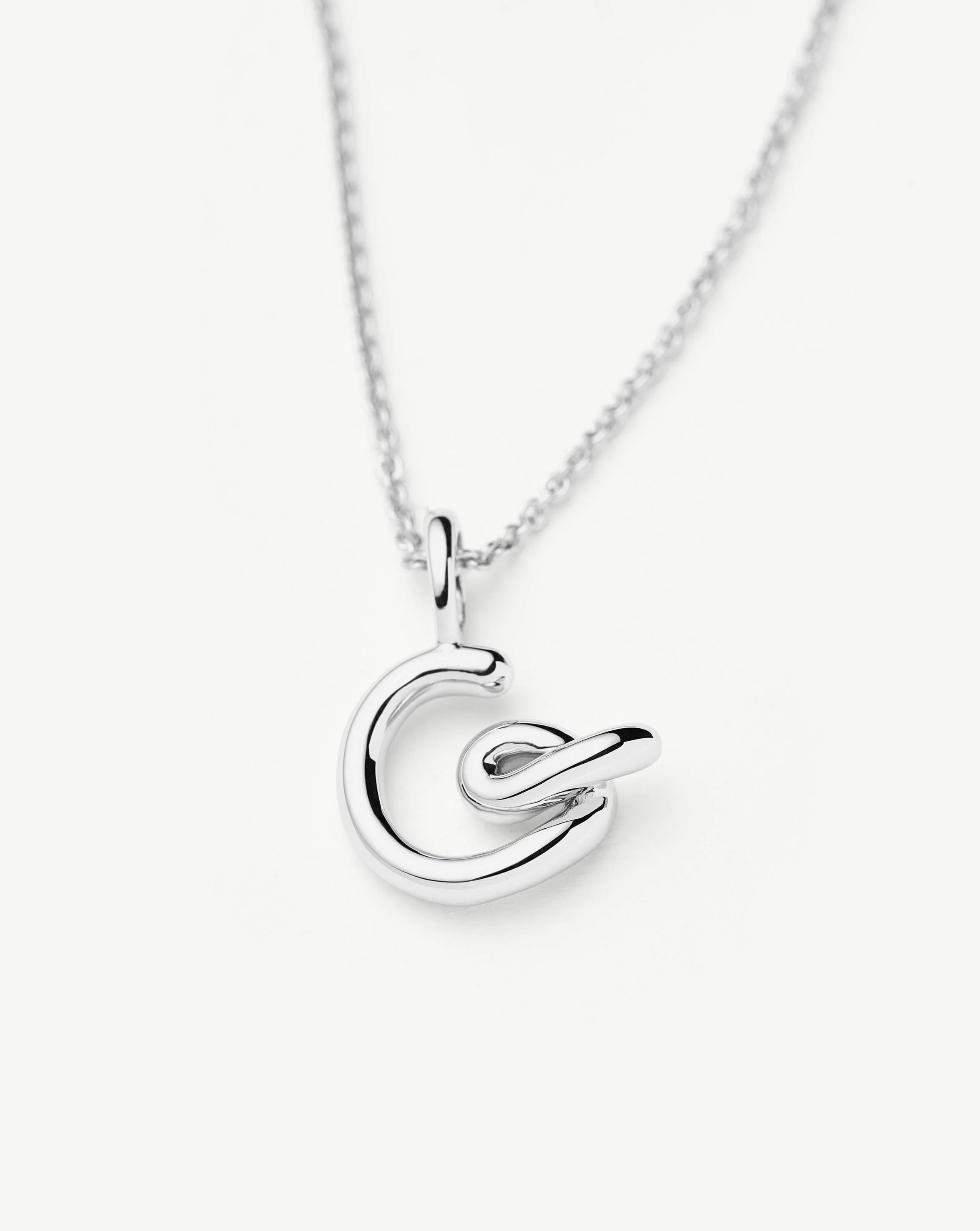 Curly Molten Mini Initial Necklace - G  | Sterling Silver - Image 2