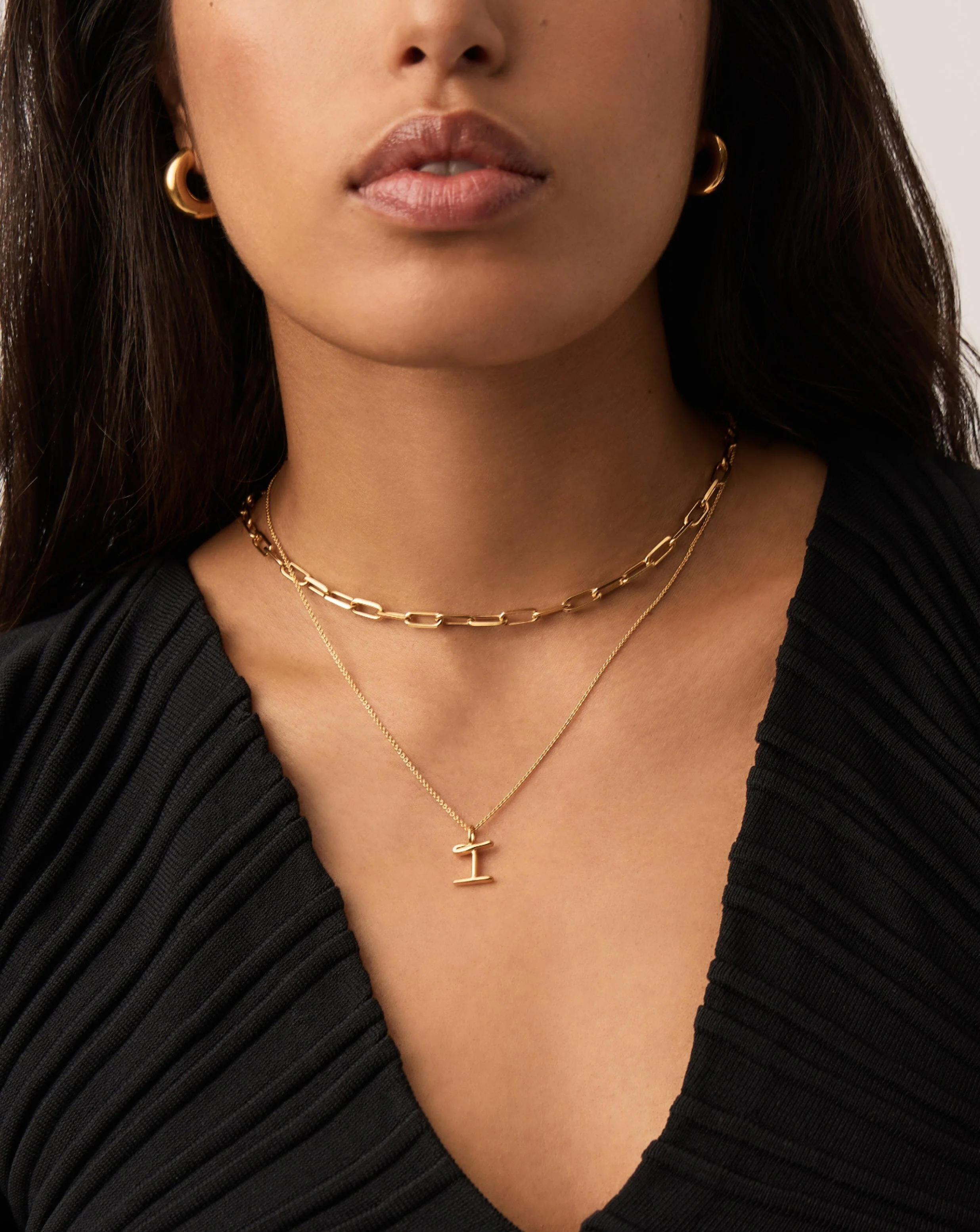 Curly Molten Mini Initial Necklace - I | 18ct Gold Vermeil - Image 2