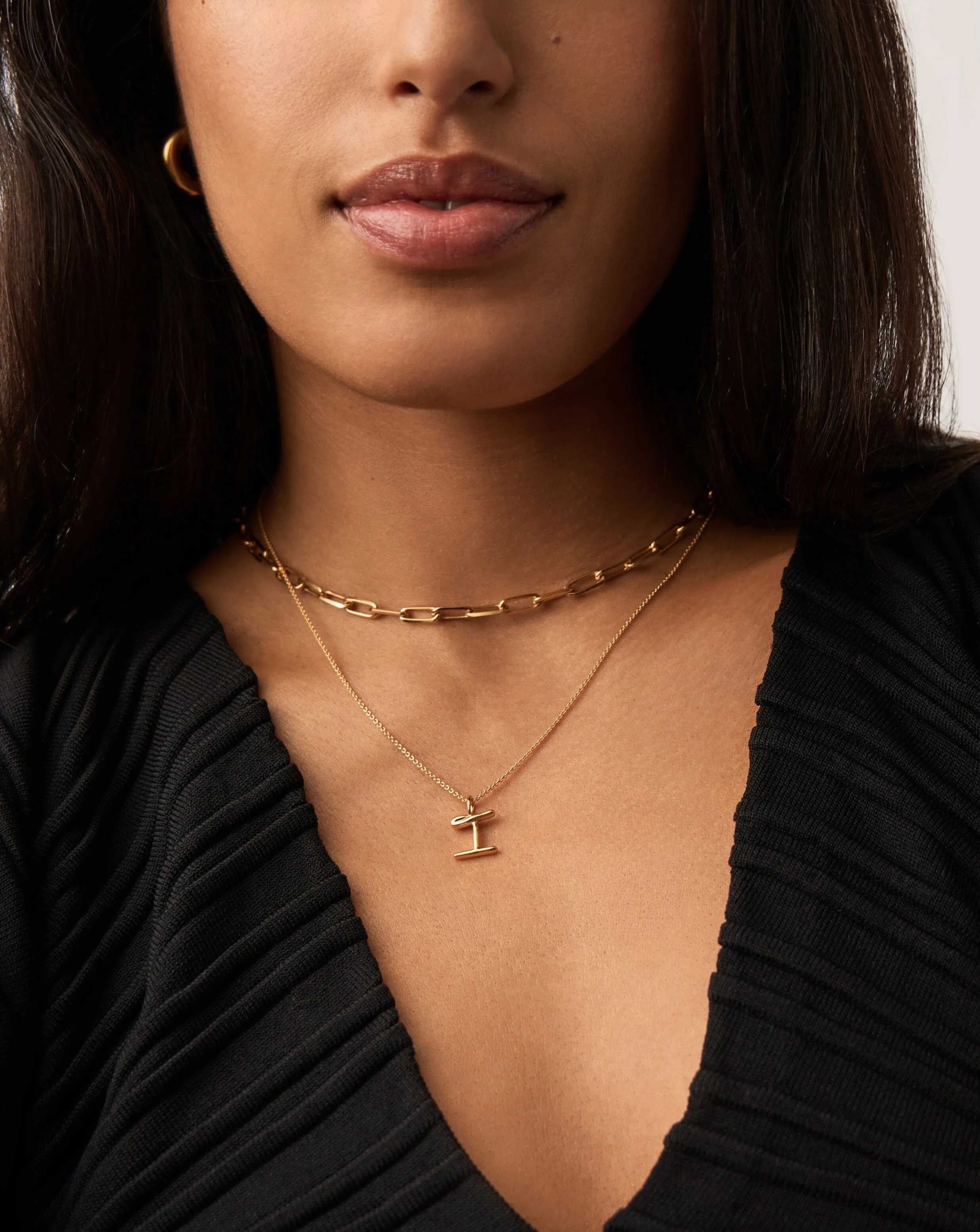 Curly Molten Mini Initial Necklace - I | 18ct Gold Vermeil - Image 6