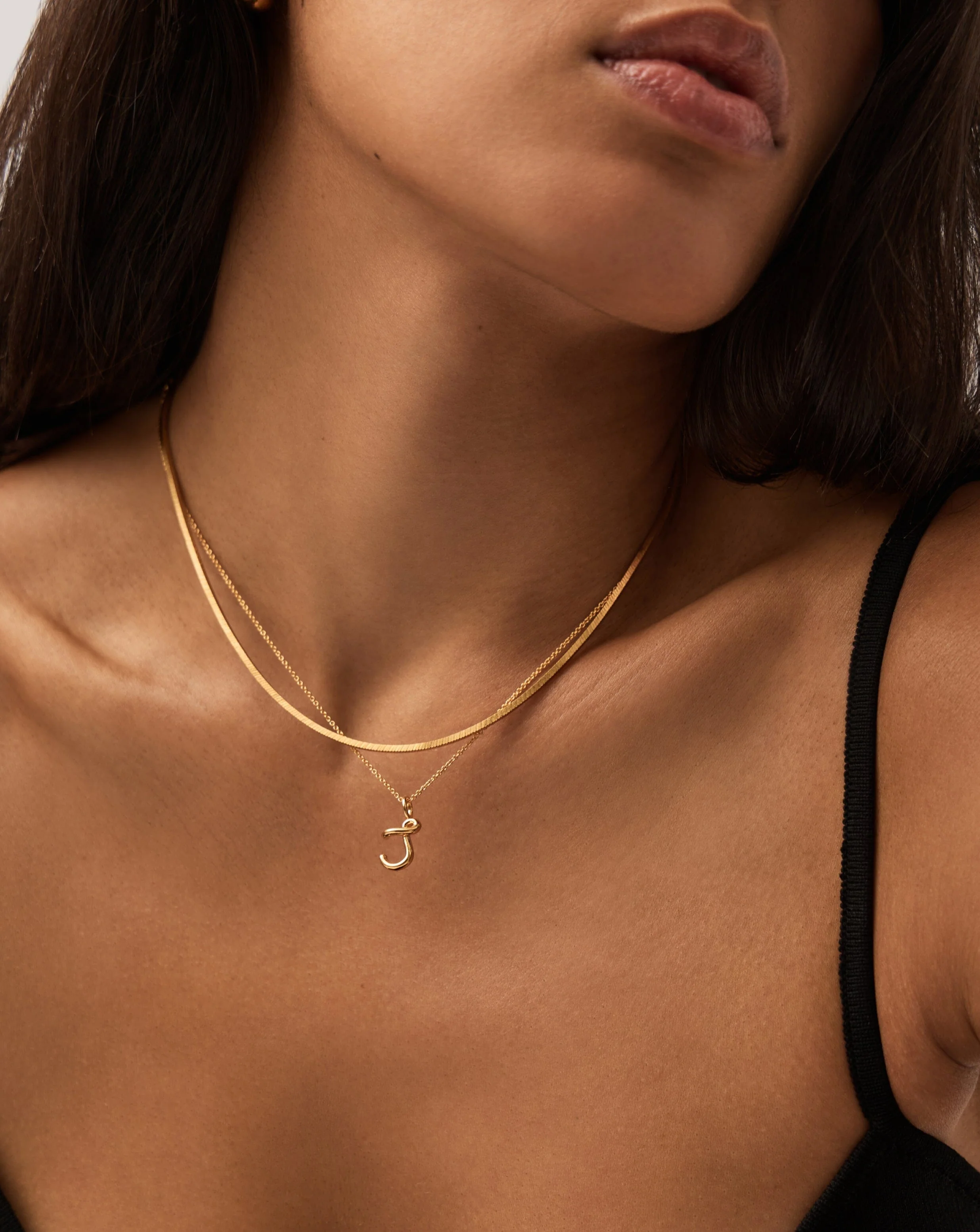 Curly Molten Mini Initial Necklace - J | 18ct Gold Vermeil - Image 6