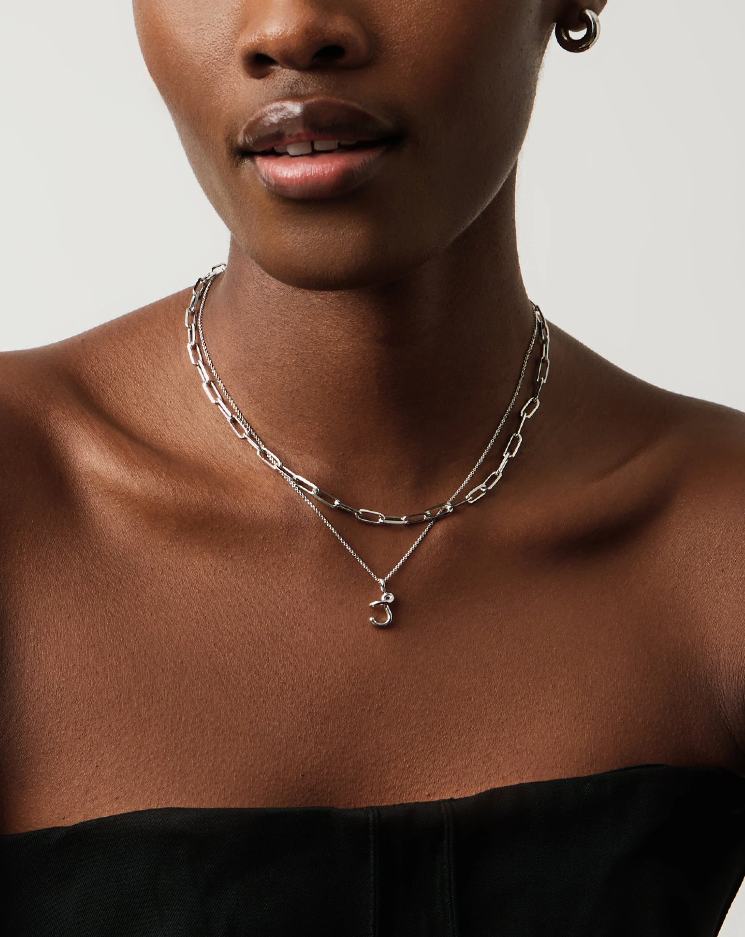 Curly Molten Mini Initial Necklace - J | Sterling Silver - Image 3