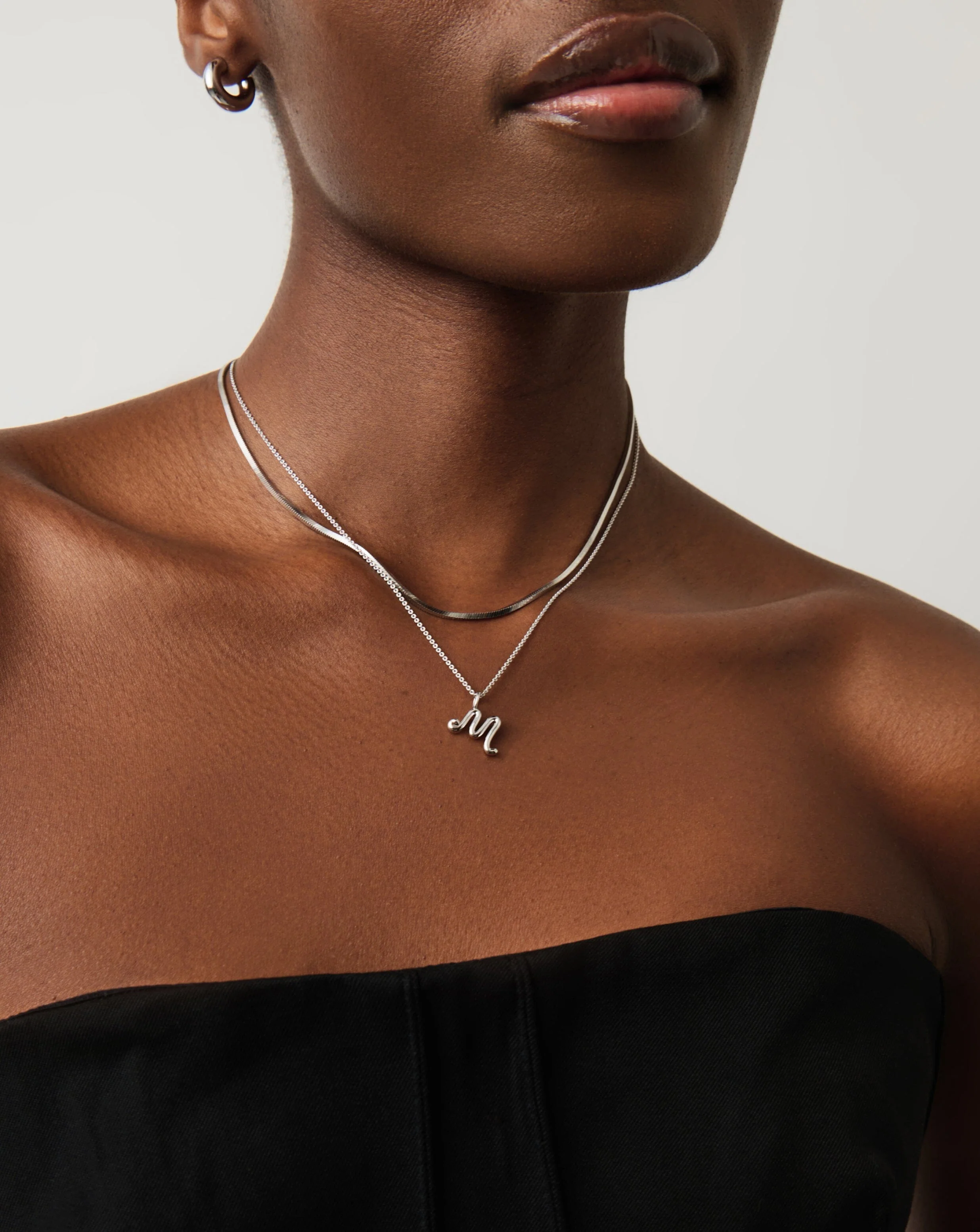 Curly Molten Mini Initial Necklace - M | Sterling Silver - Image 2