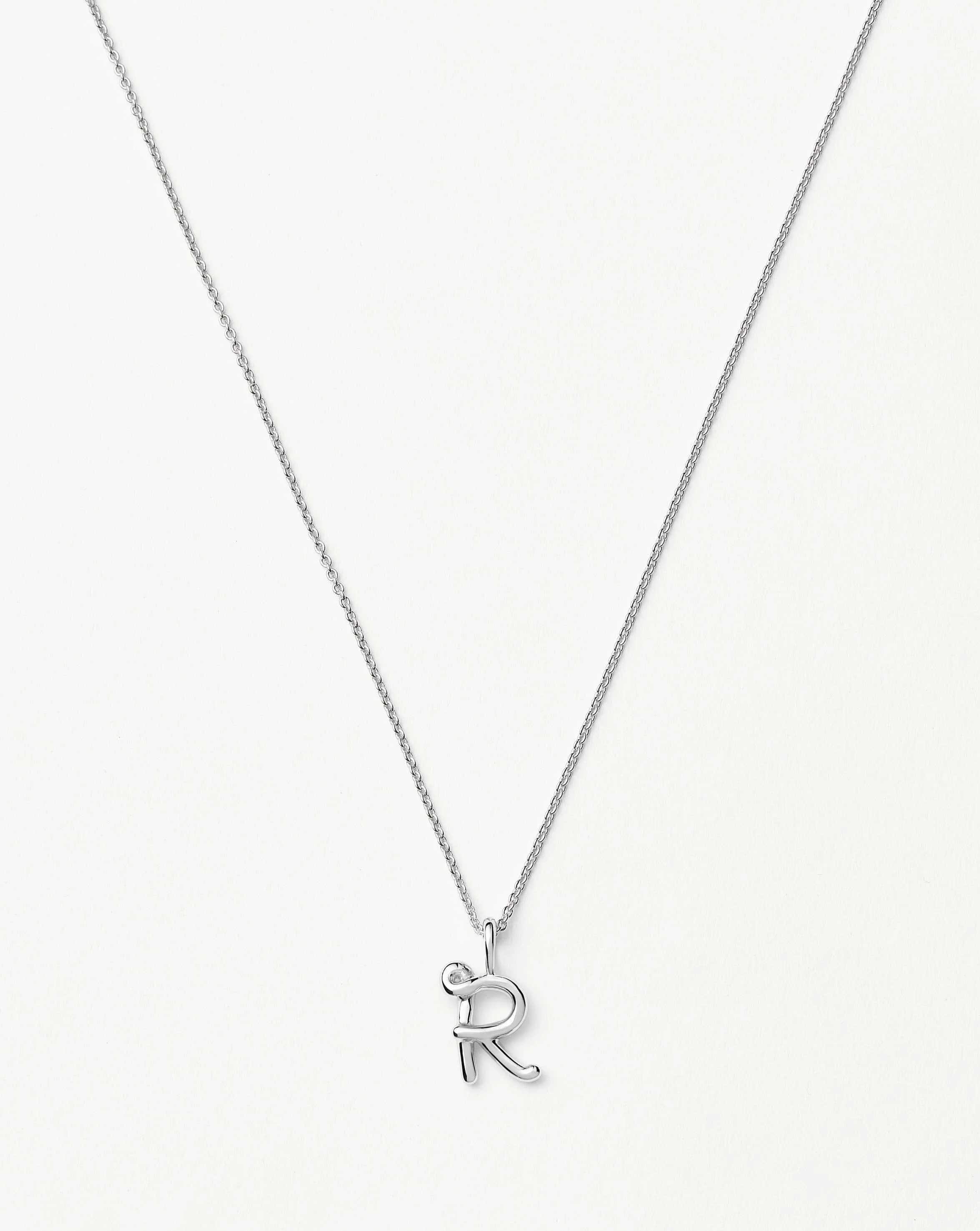 Curly Molten Mini Initial Necklace - R | Sterling Silver