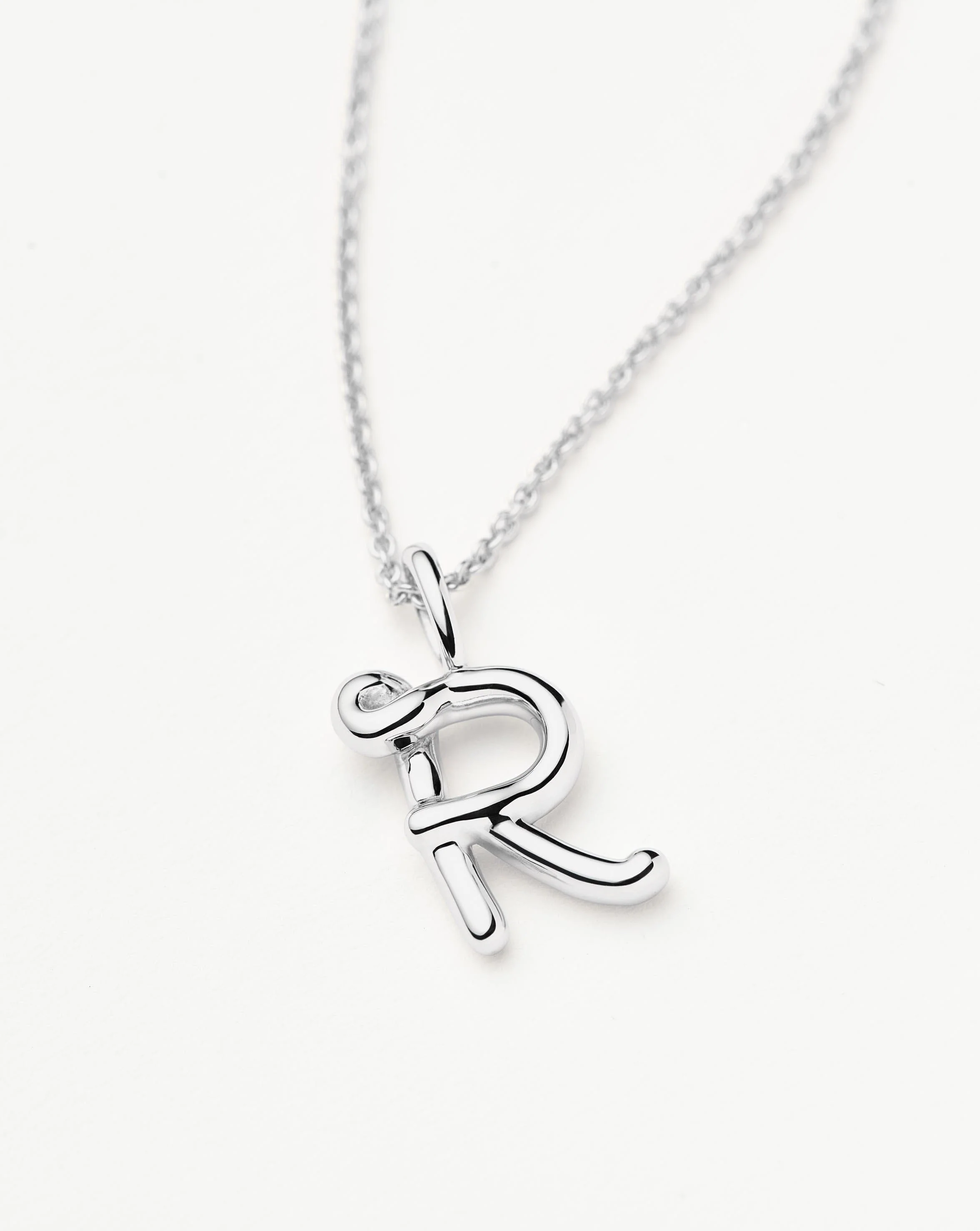 Curly Molten Mini Initial Necklace - R | Sterling Silver - Image 2