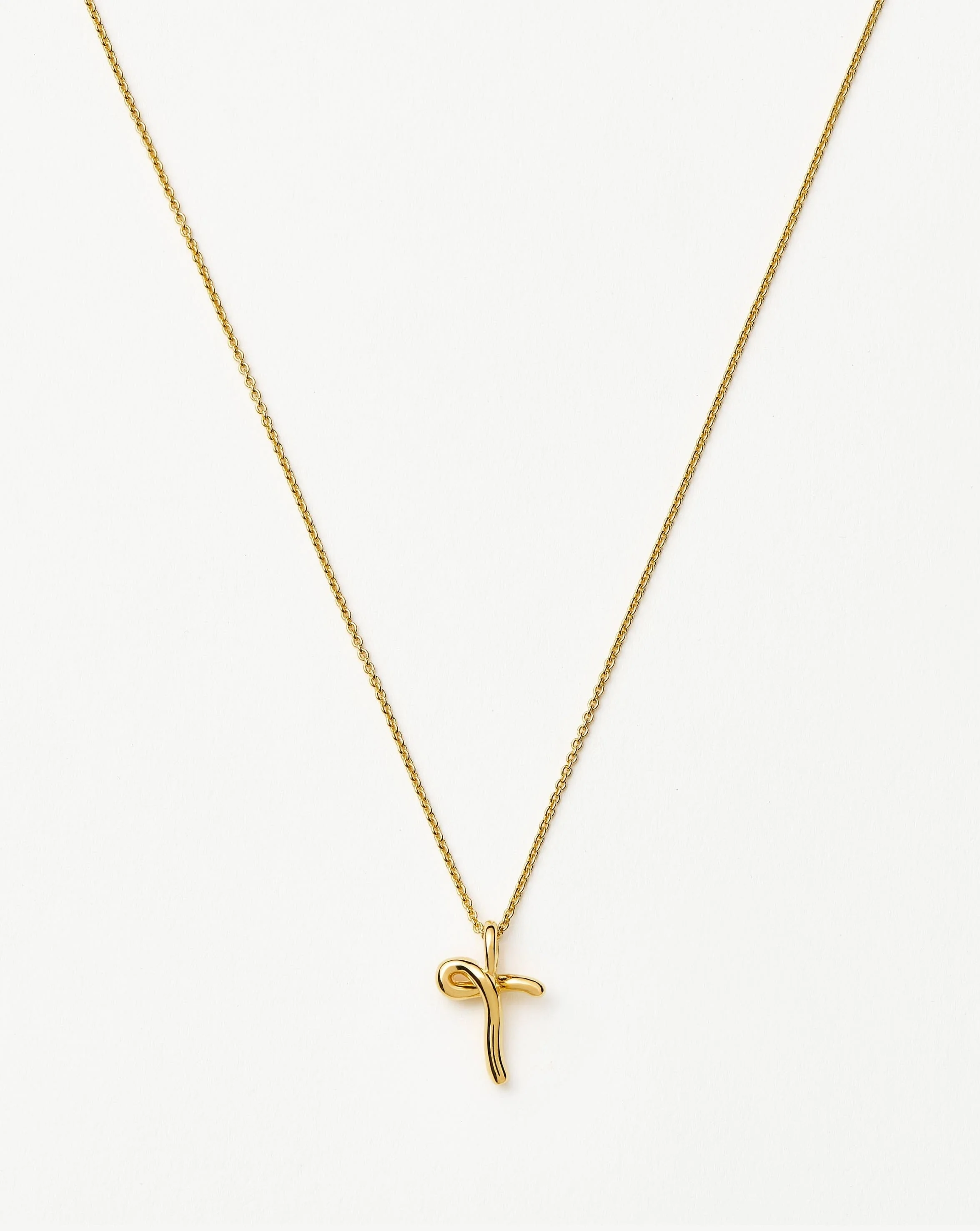 Curly Molten Mini Initial Necklace - T | 18ct Gold Vermeil