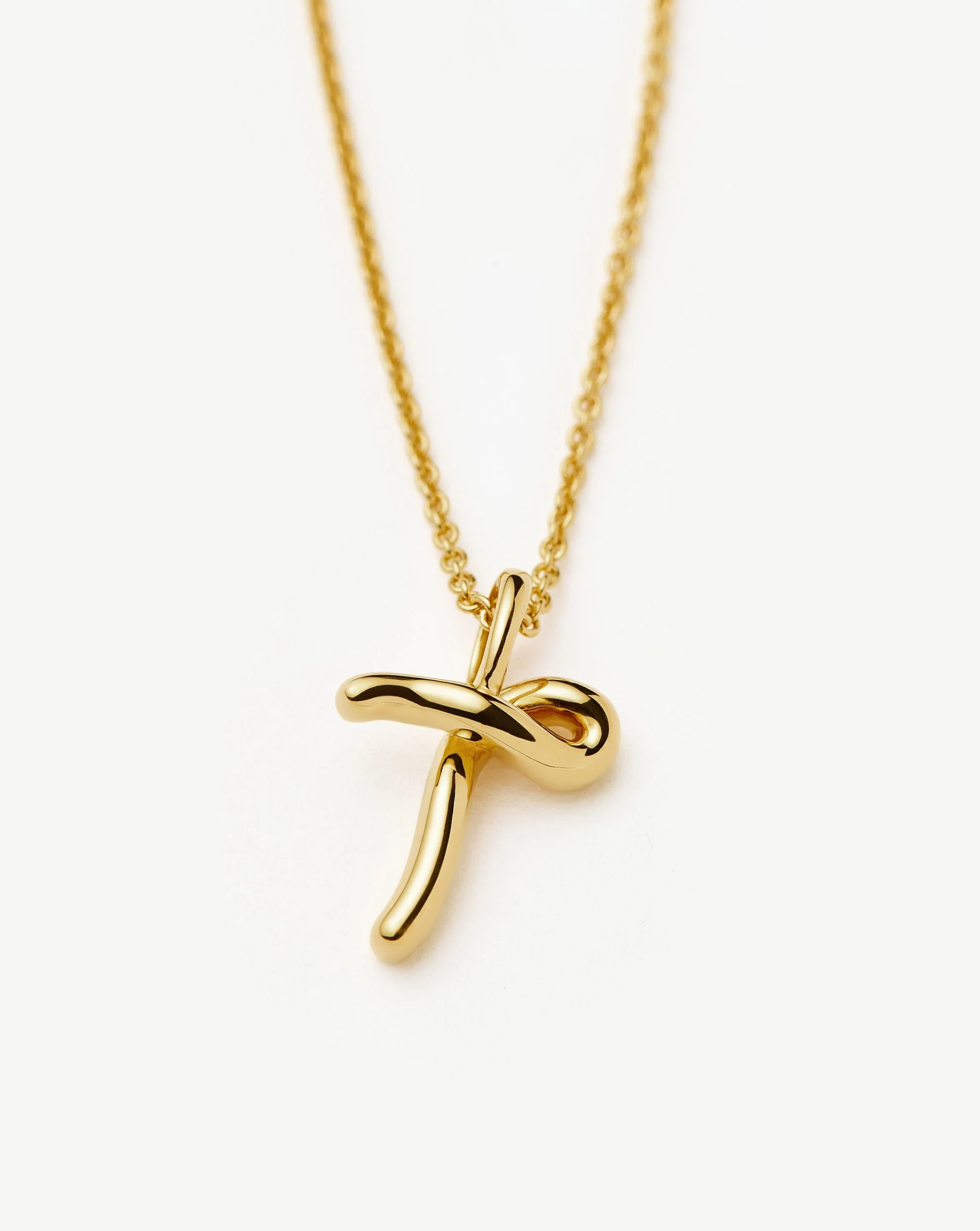 Curly Molten Mini Initial Necklace - T | 18ct Gold Vermeil - Image 2