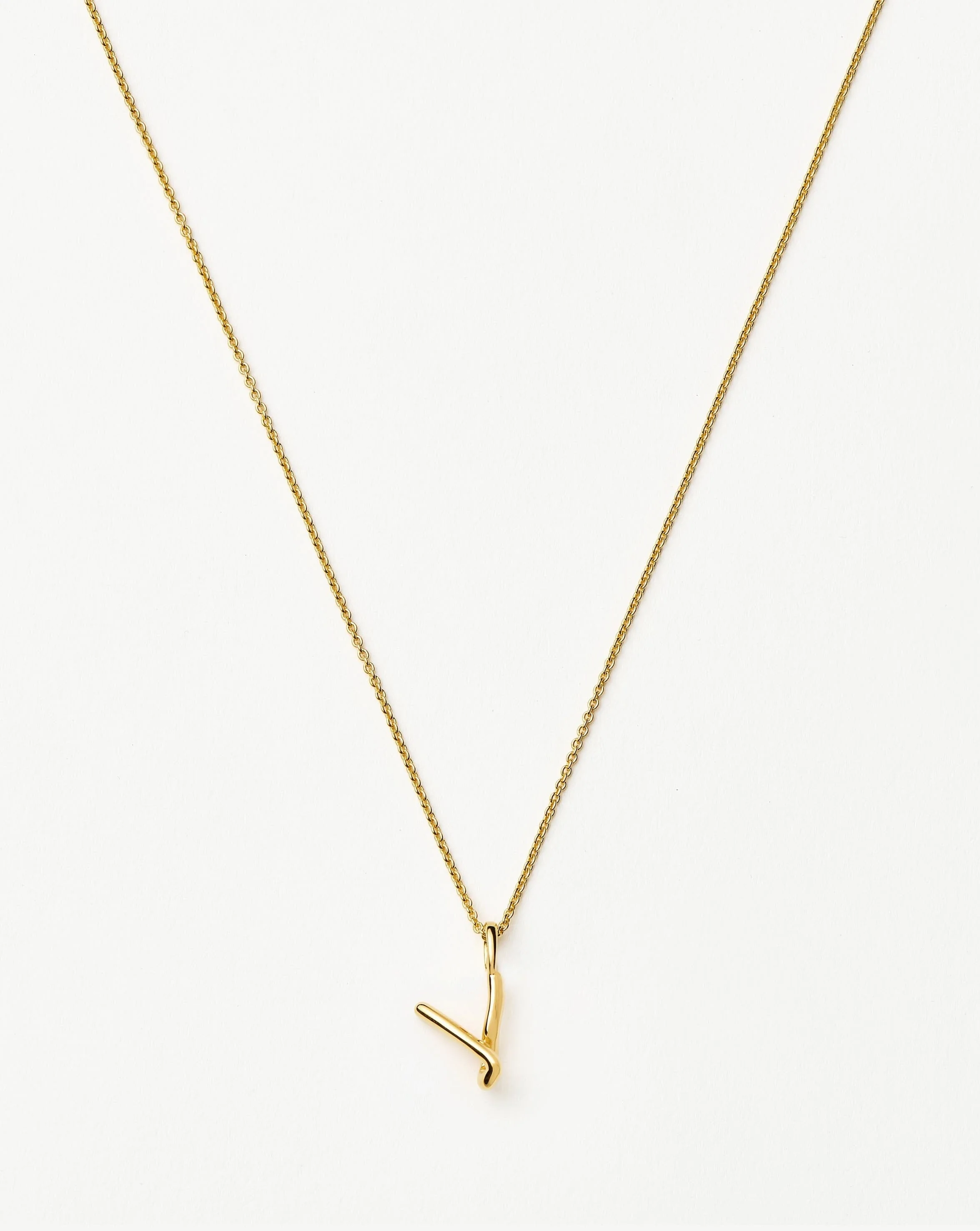 Curly Molten Mini Initial Necklace - V | 18ct Gold Vermeil