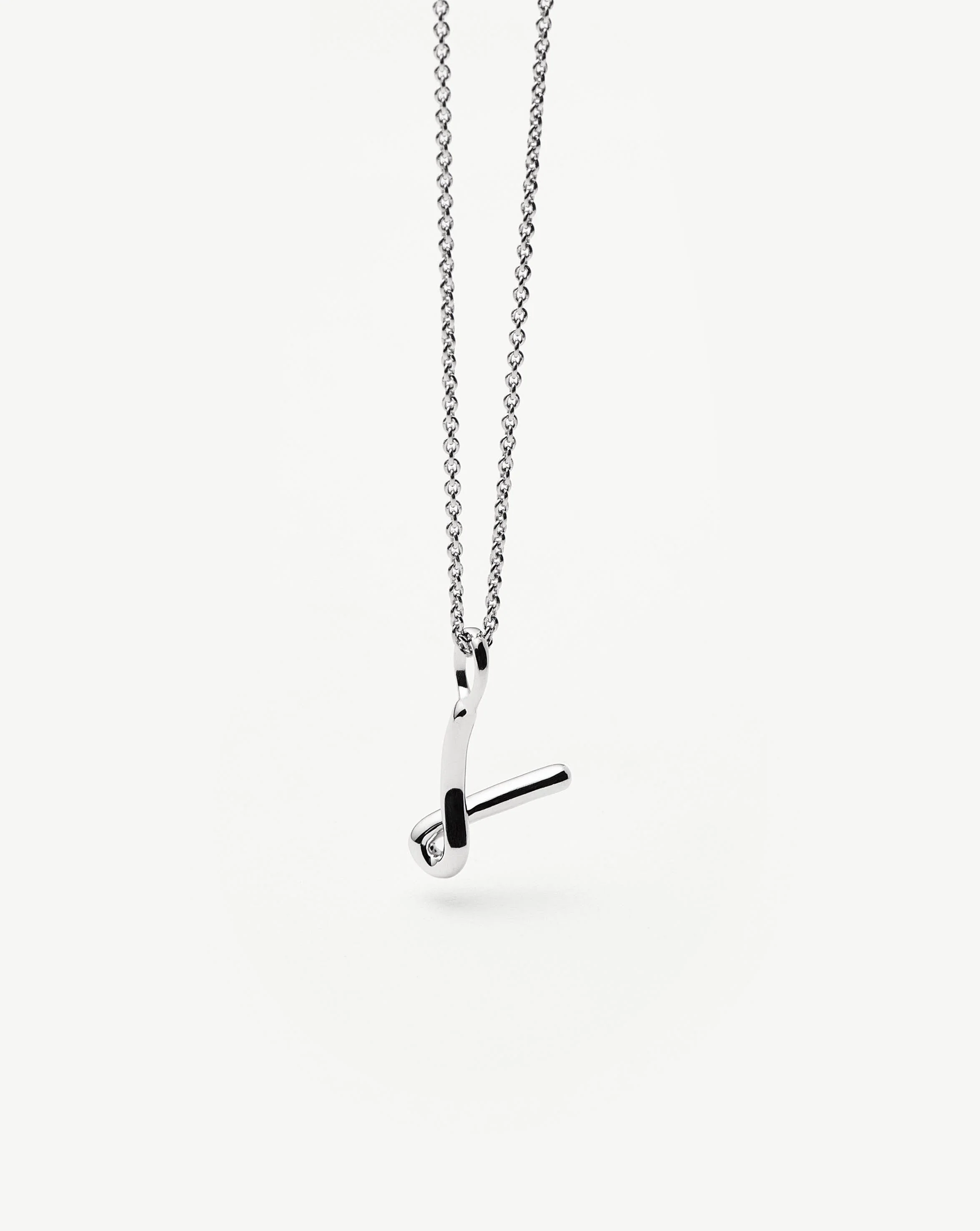Curly Molten Mini Initial Necklace - V | Sterling Silver - Image 2