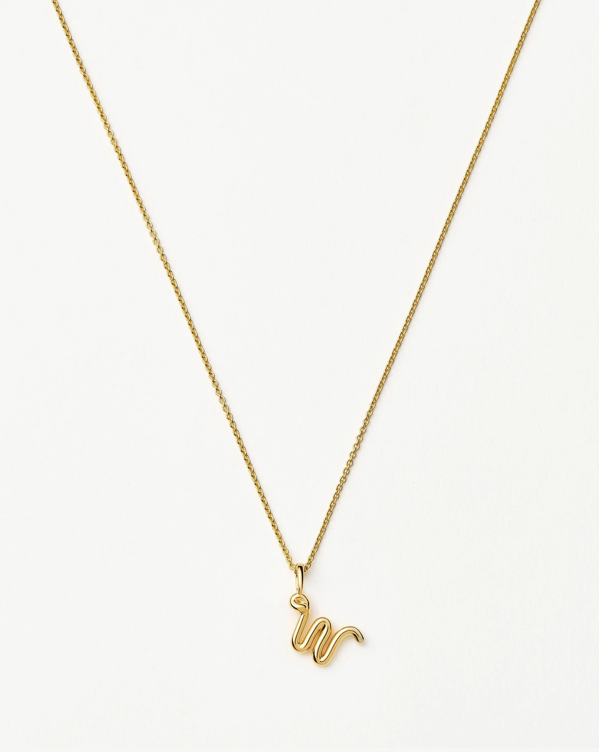 Curly Molten Mini Initial Necklace - W | 18ct Gold Vermeil