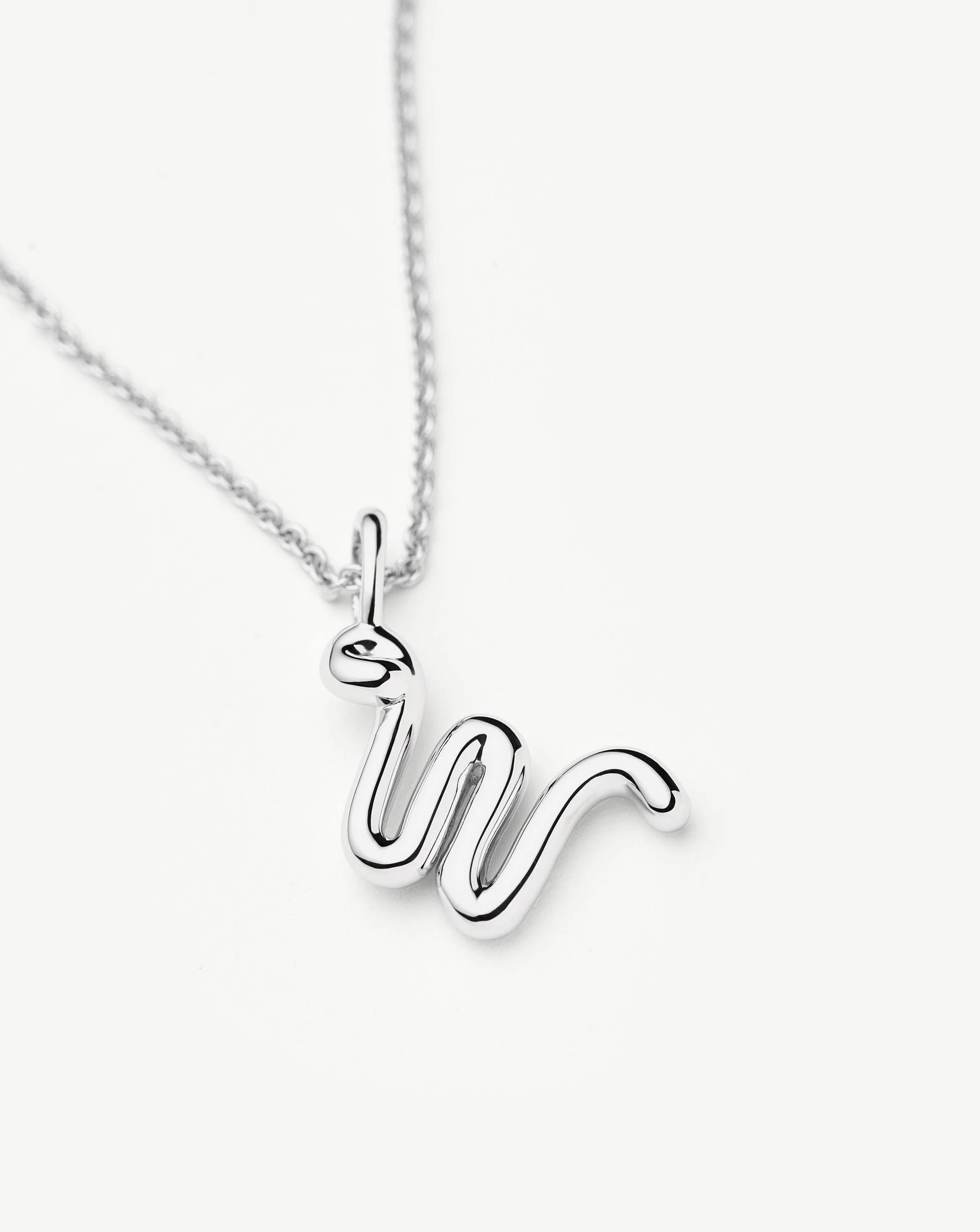 Curly Molten Mini Initial Necklace - W | Sterling Silver - Image 2