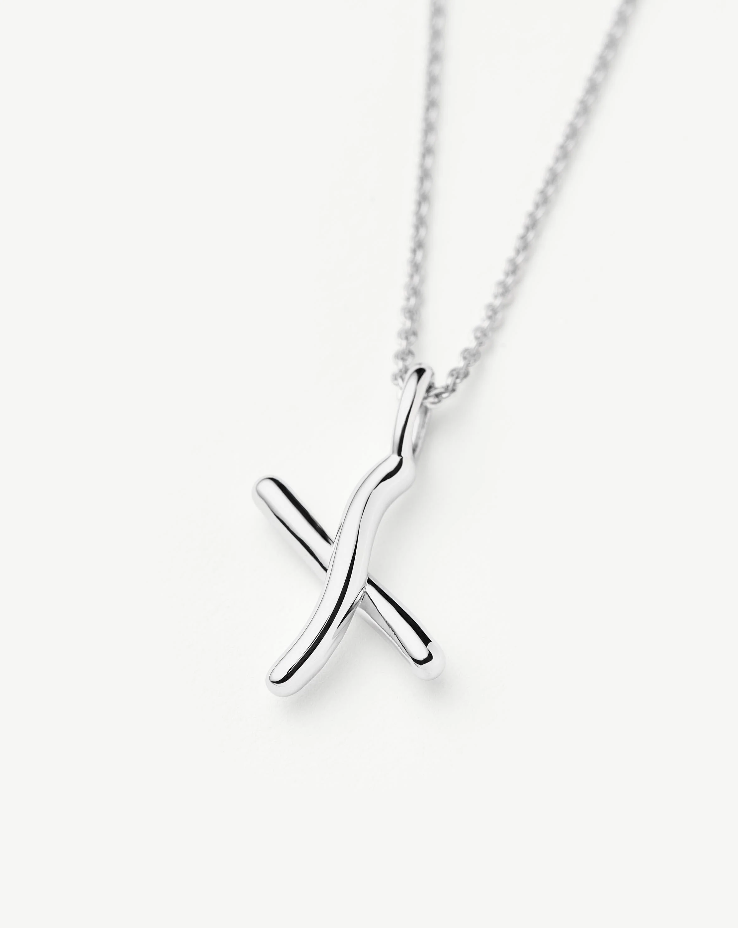 Curly Molten Mini Initial Necklace - X | Sterling Silver - Image 2