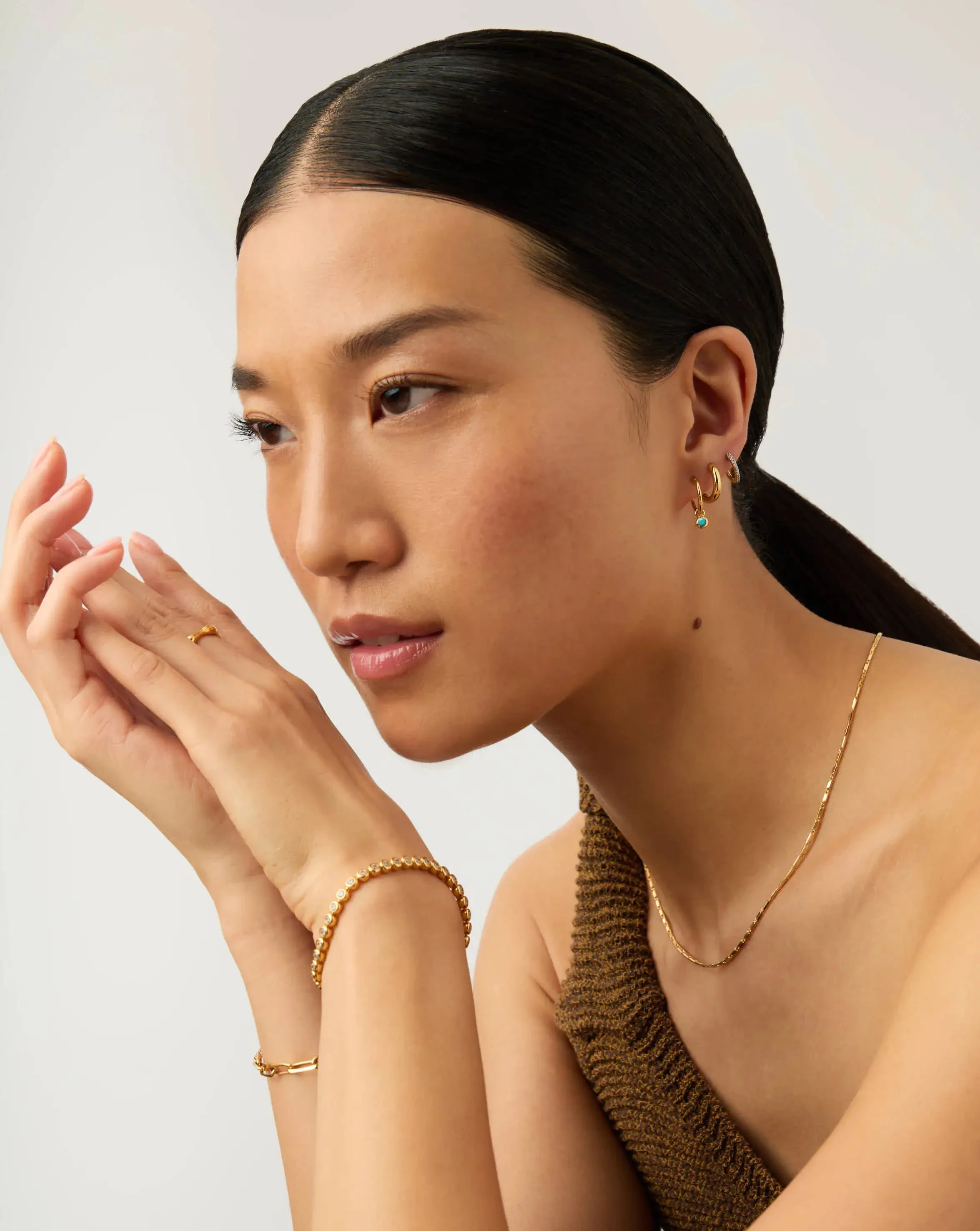 December Birthstone Mini Charm Hoop Earrings | 18ct Gold Vermeil/Turquoise Magnesite - Image 3