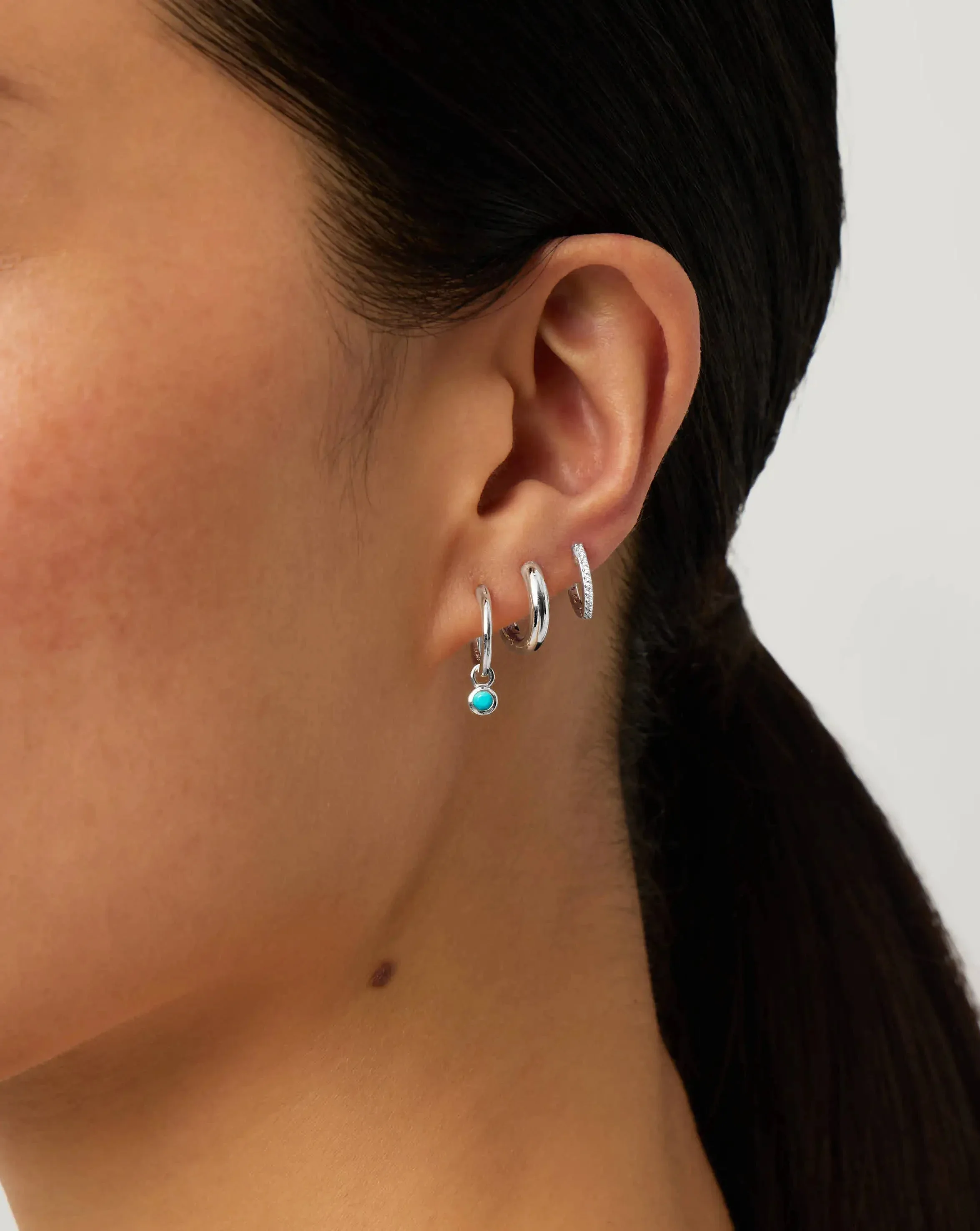 December Birthstone Mini Charm Hoop Earrings | Sterling Silver/Turquoise Magnesite - Image 2