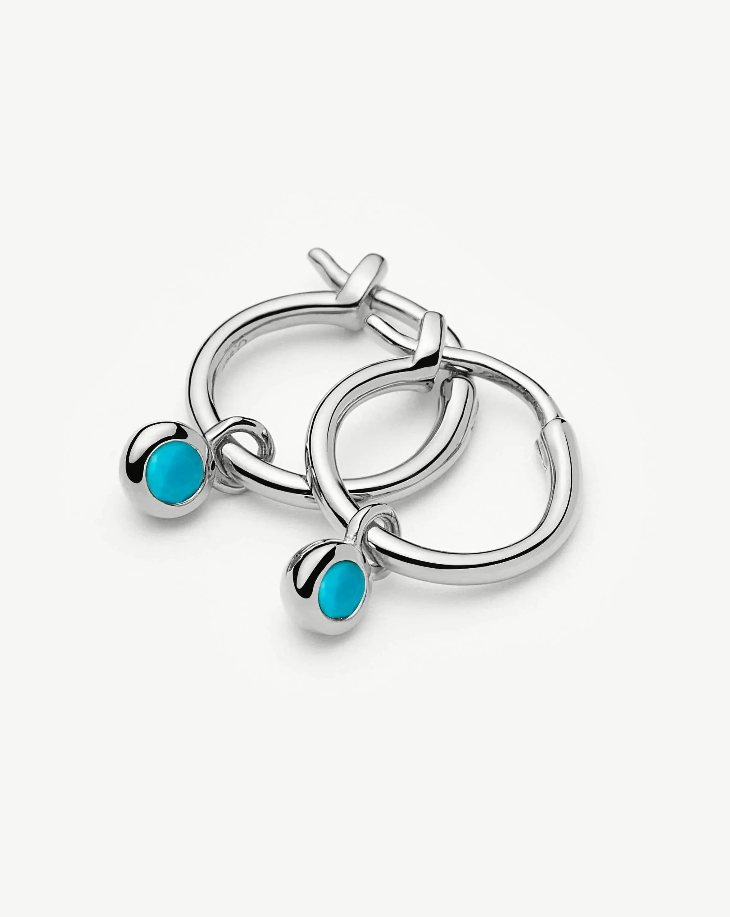 December Birthstone Mini Charm Hoop Earrings | Sterling Silver/Turquoise Magnesite - Image 4