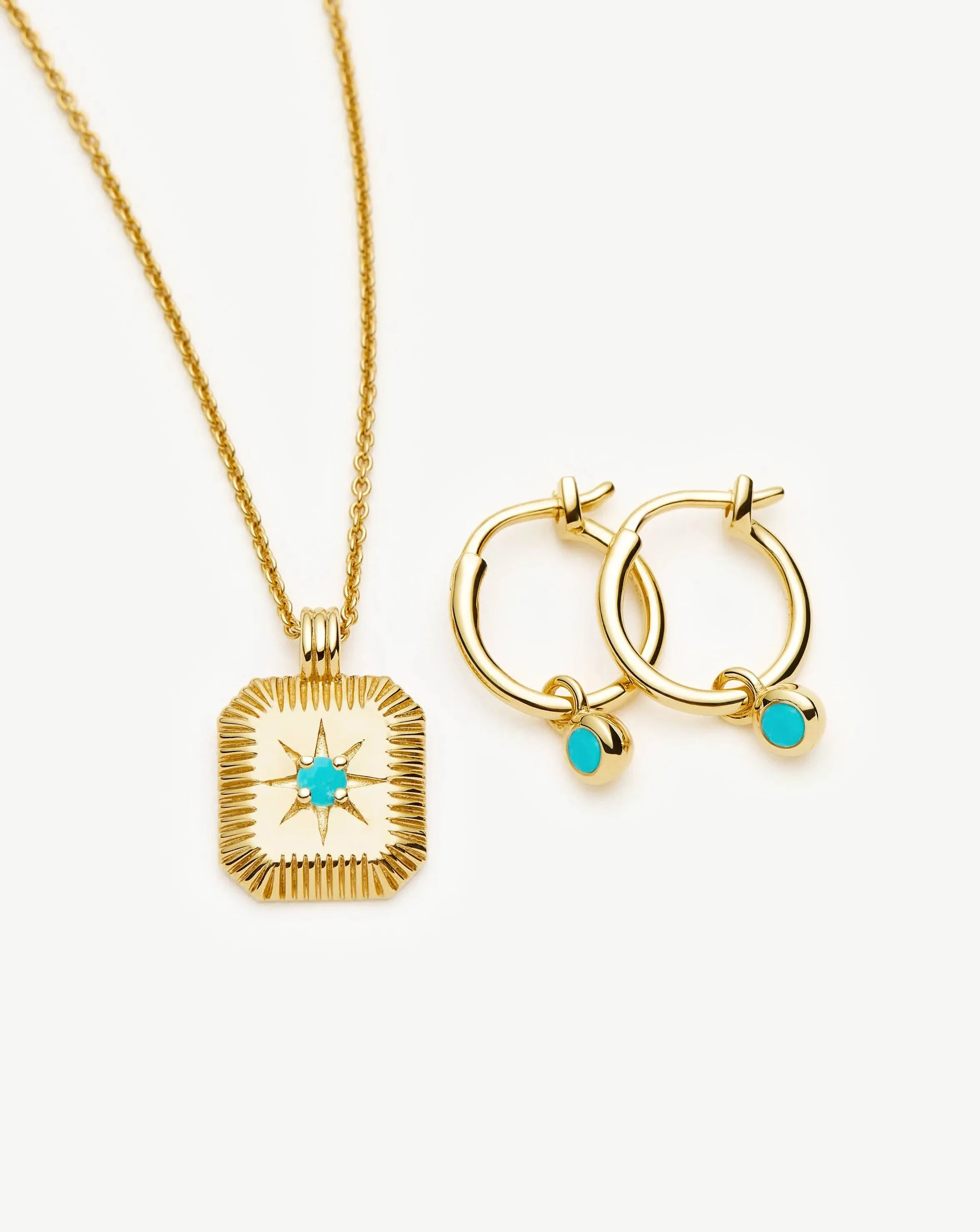 December Birthstone Necklace & Charm Earrings Set | 18ct Gold Vermeil/Turquoise Magnesite - Image 4