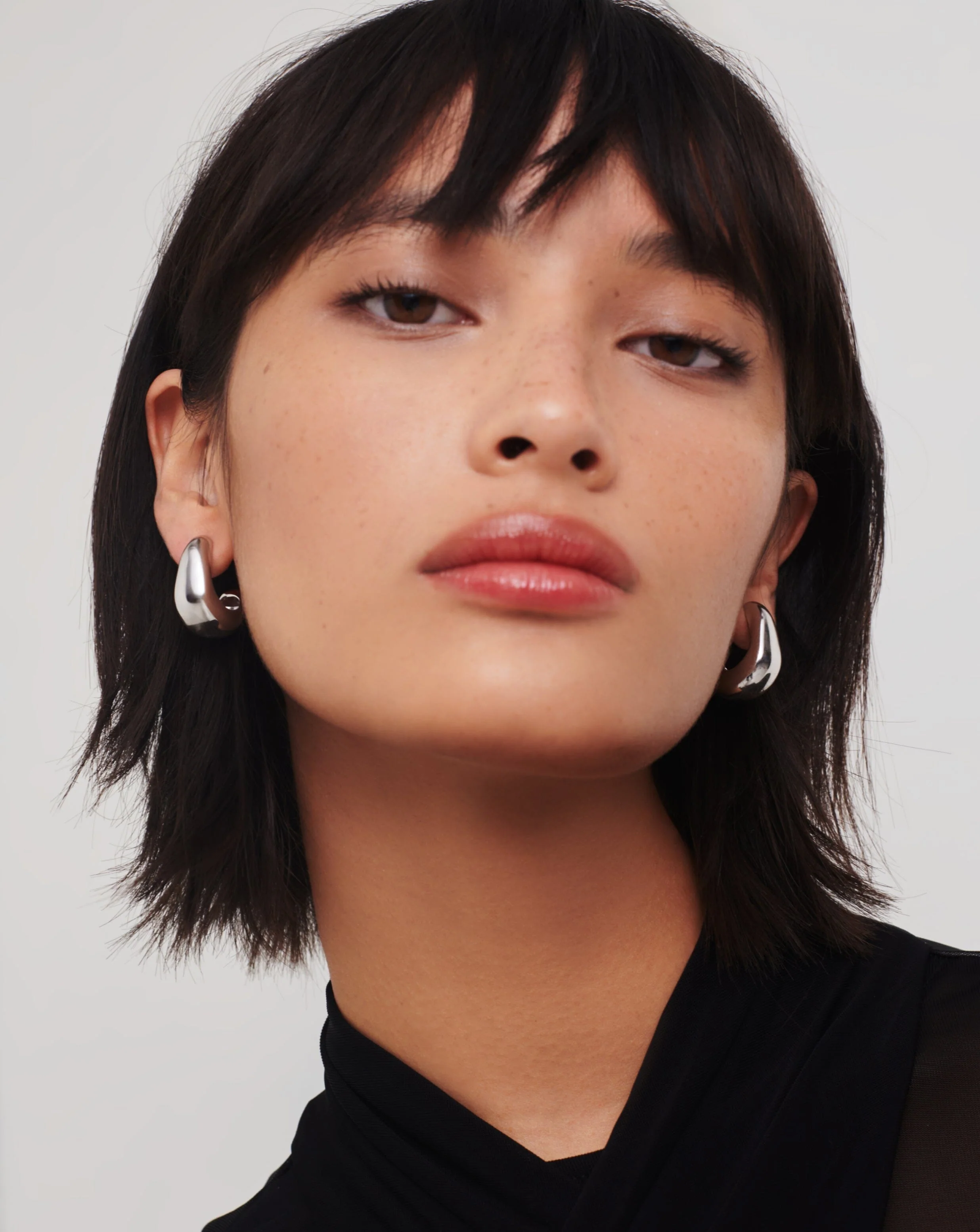 Dome Medium Hoop Earrings | Silver Plated - Image 3