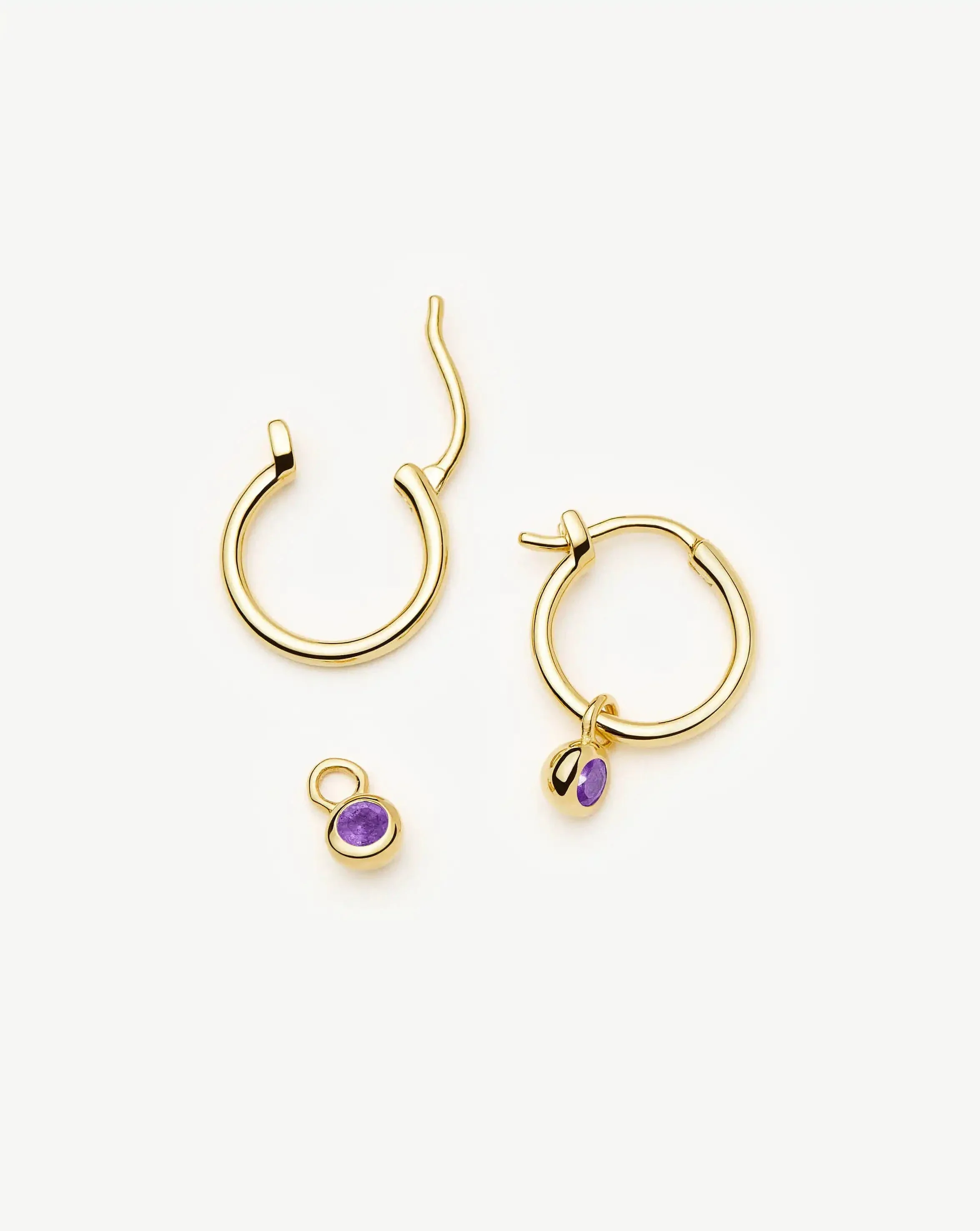 February Birthstone Mini Charm Hoop Earrings | 18ct Gold Vermeil/Amethyst - Image 4