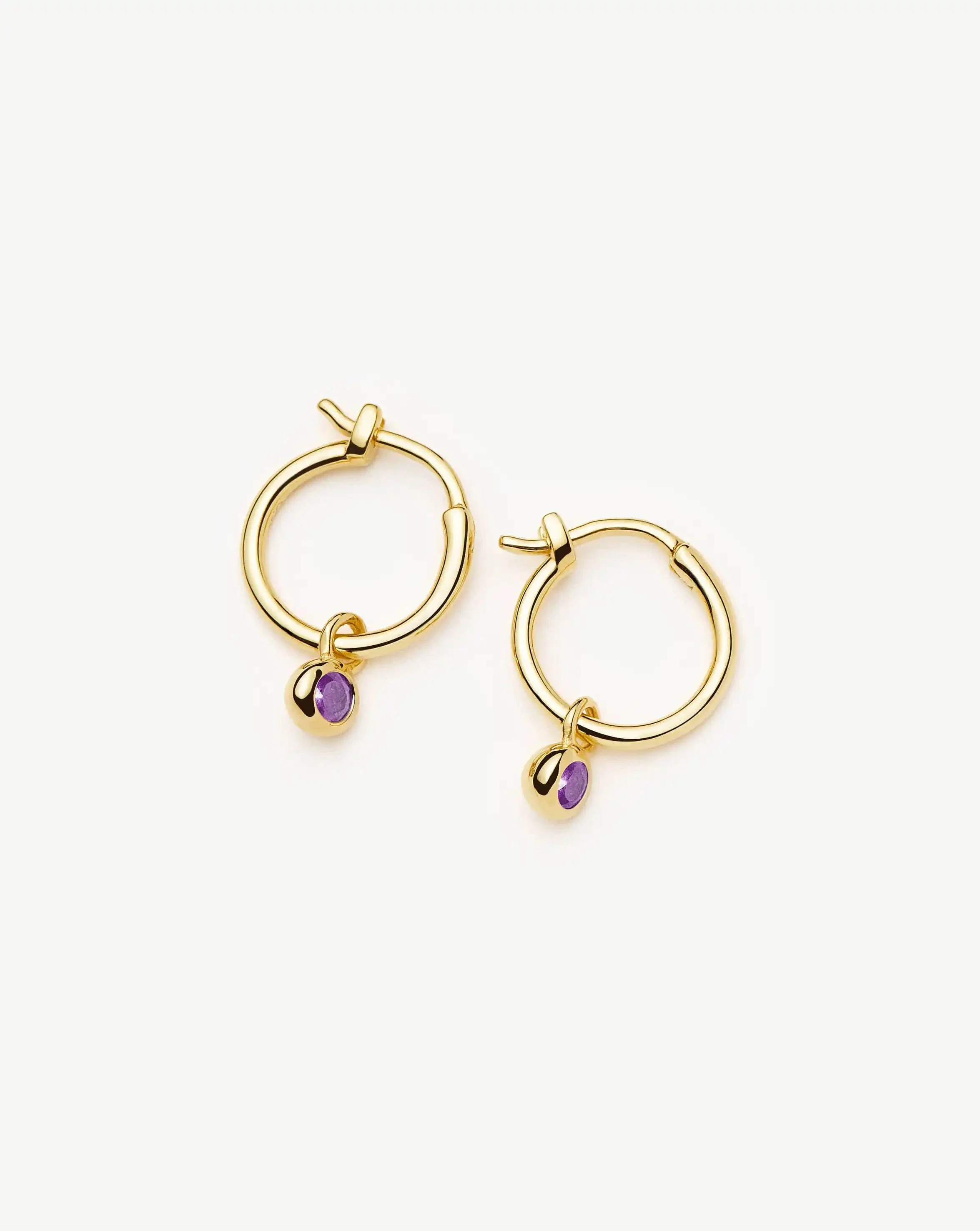 February Birthstone Mini Charm Hoop Earrings | 18ct Gold Vermeil/Amethyst - Image 5