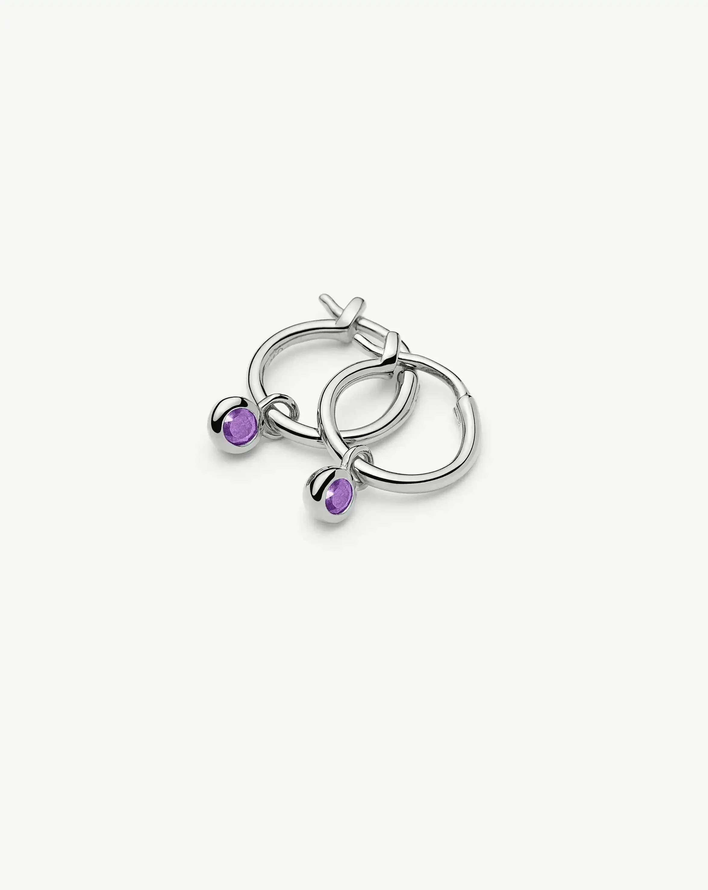 February Birthstone Mini Charm Hoop Earrings | Sterling Silver/Amethyst - Image 4