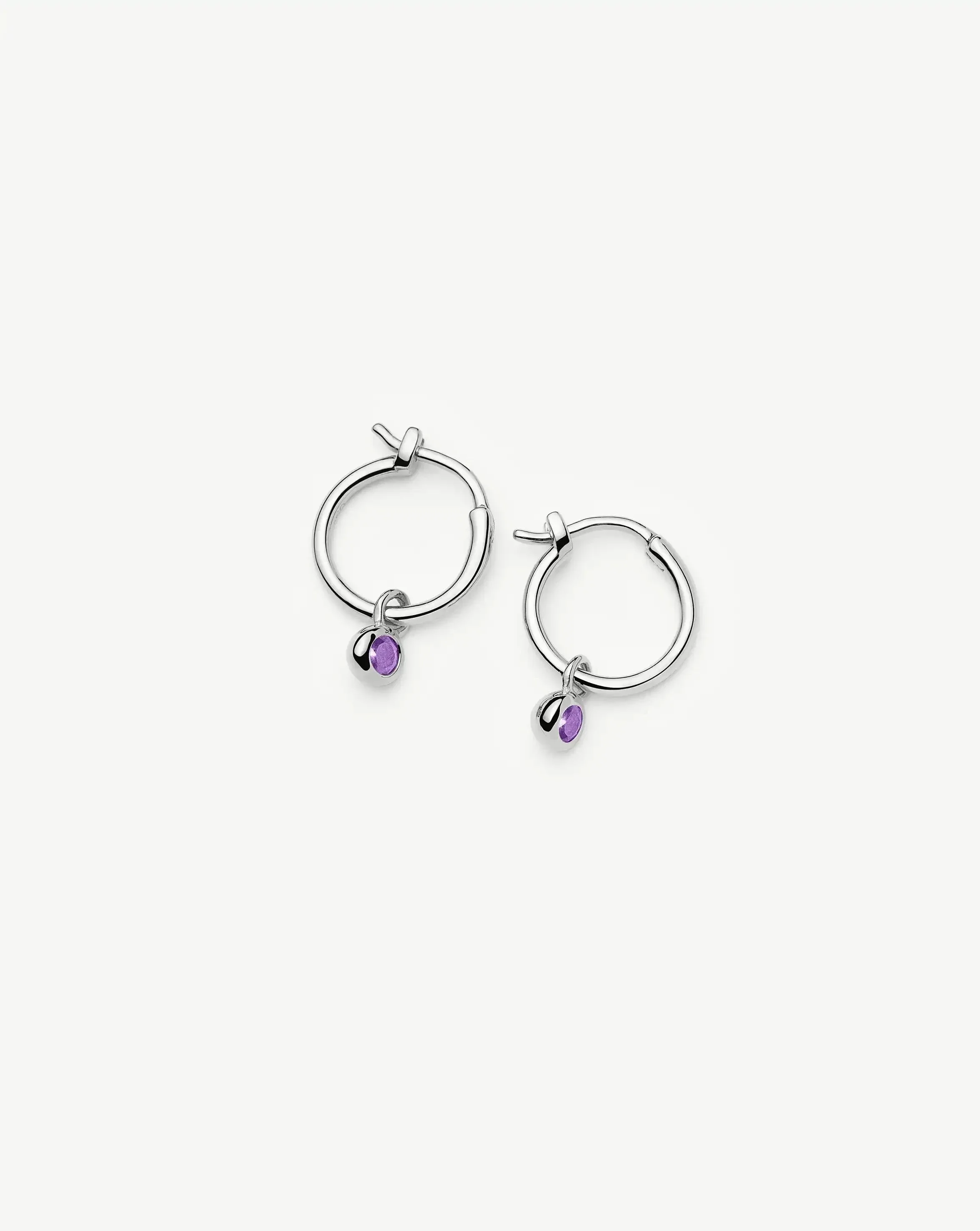 February Birthstone Mini Charm Hoop Earrings | Sterling Silver/Amethyst - Image 5