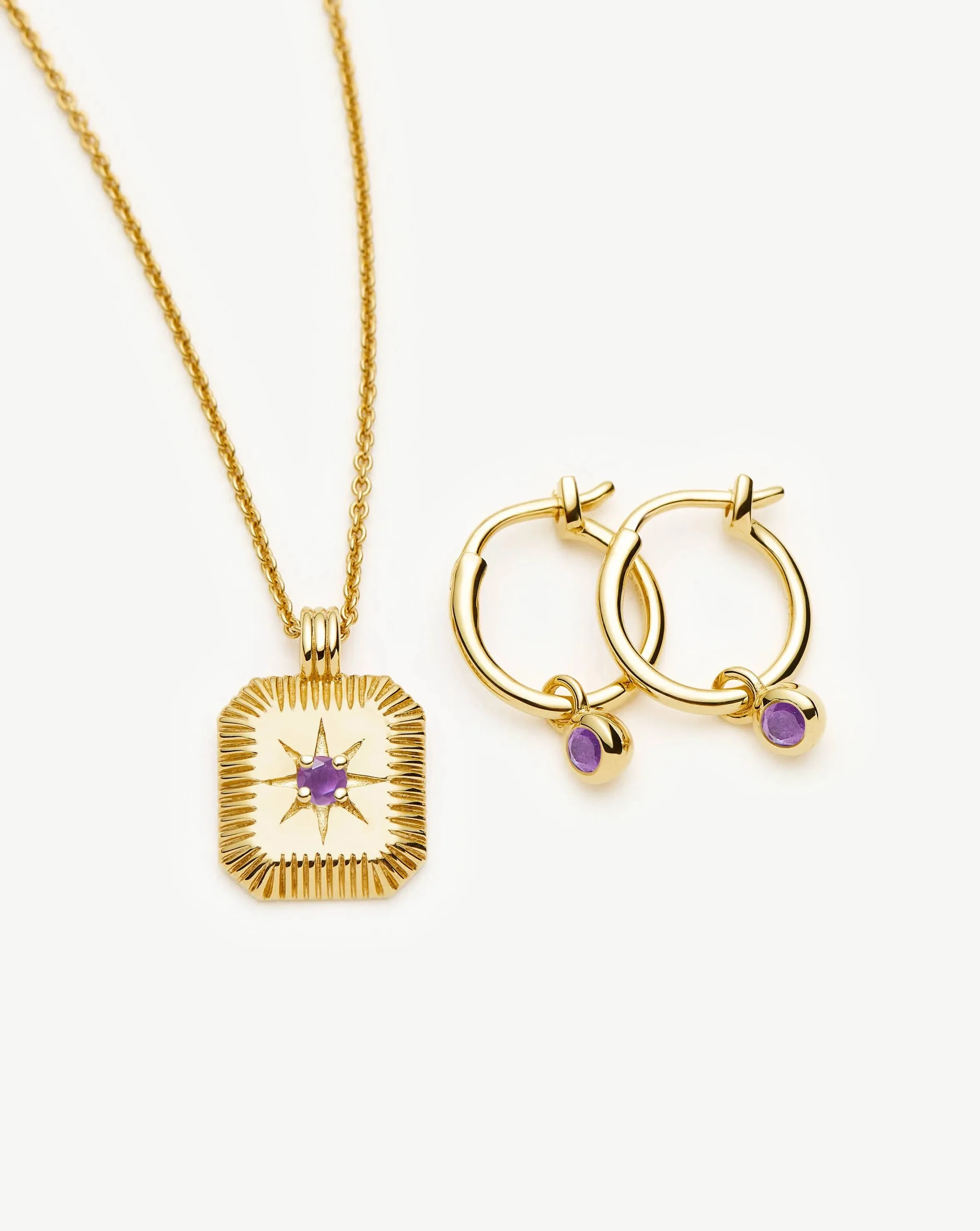 February Birthstone Necklace & Charm Earrings Set | 18ct Gold Vermeil/Amethyst - Image 4