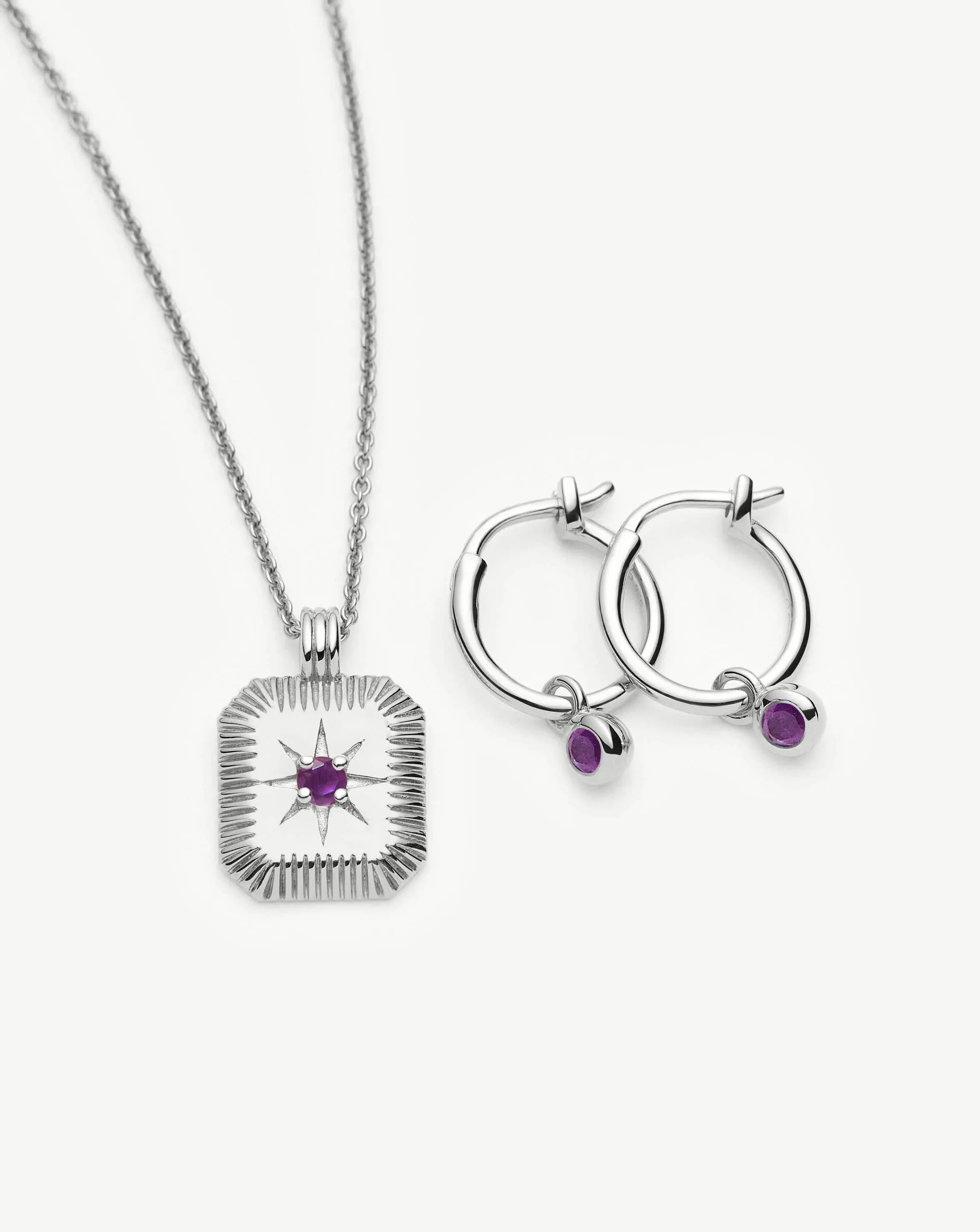 February Birthstone Necklace & Charm Earrings Set | Sterling Silver/Amethyst - Image 4