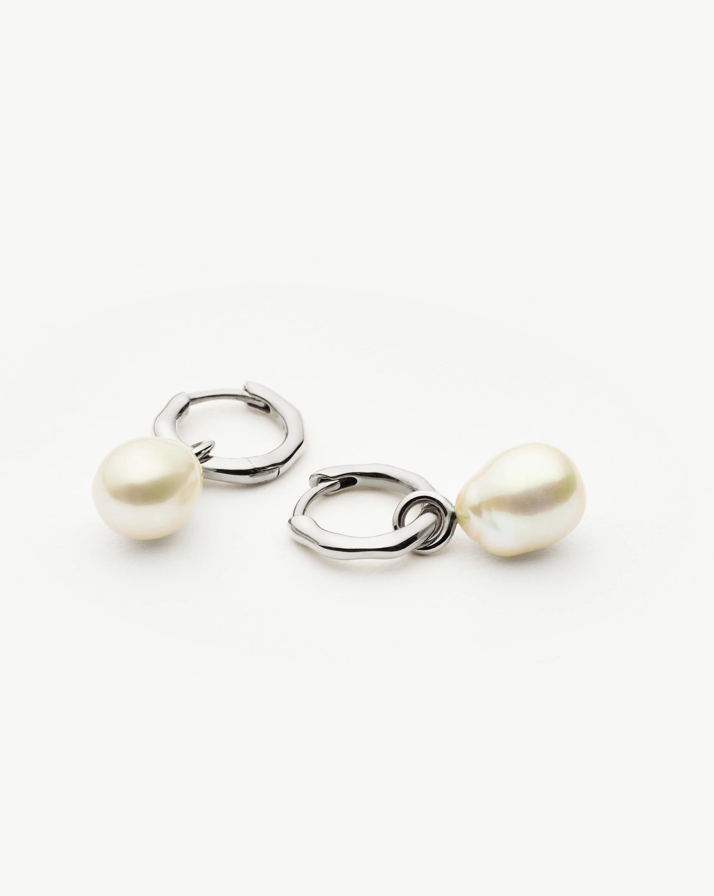 Solid Gold Baroque Pearl Organic Hoop Earrings | 14ct Solid White Gold/Pearl - Image 5