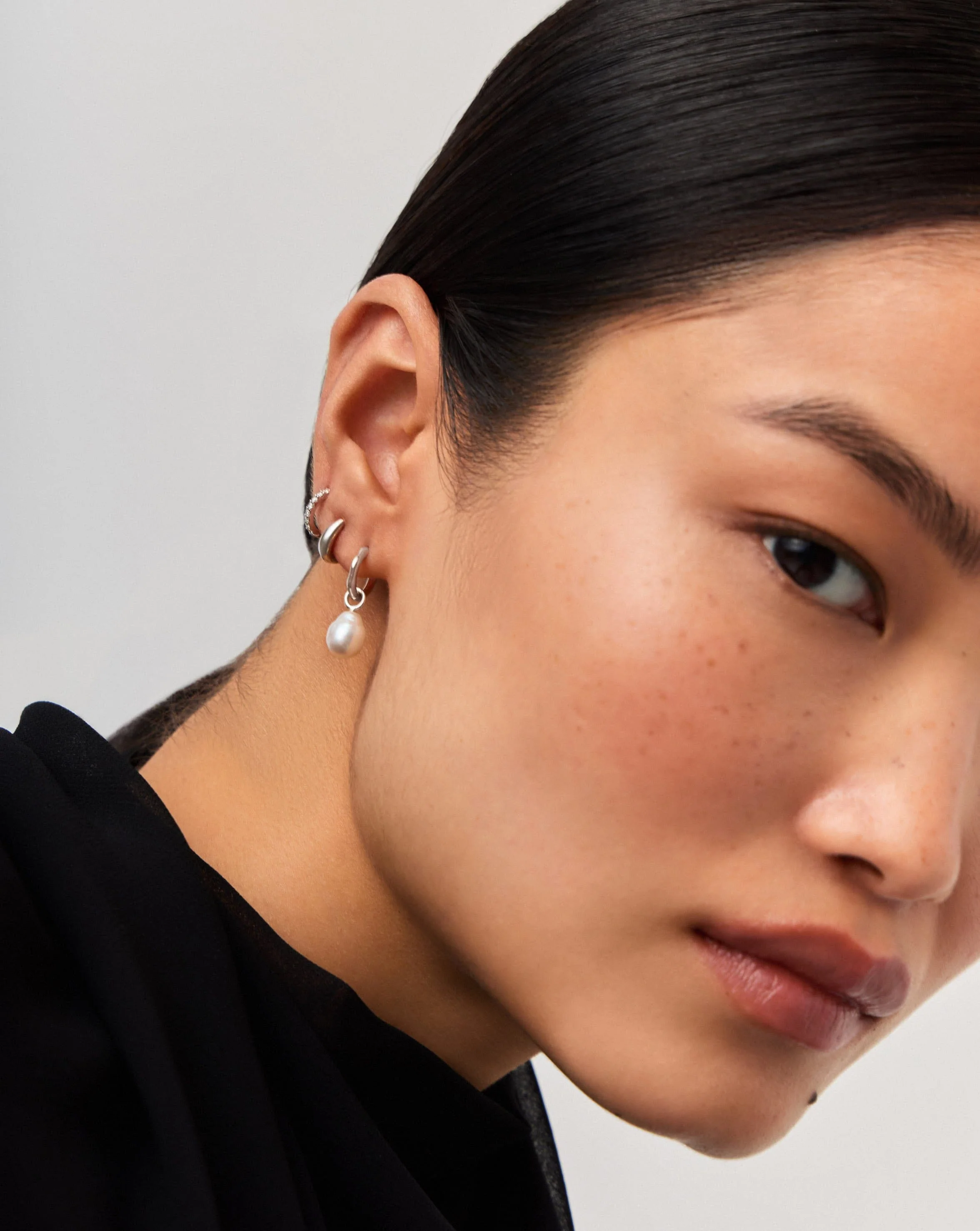 Solid Gold Baroque Pearl Organic Hoop Earrings | 14ct Solid White Gold/Pearl - Image 6