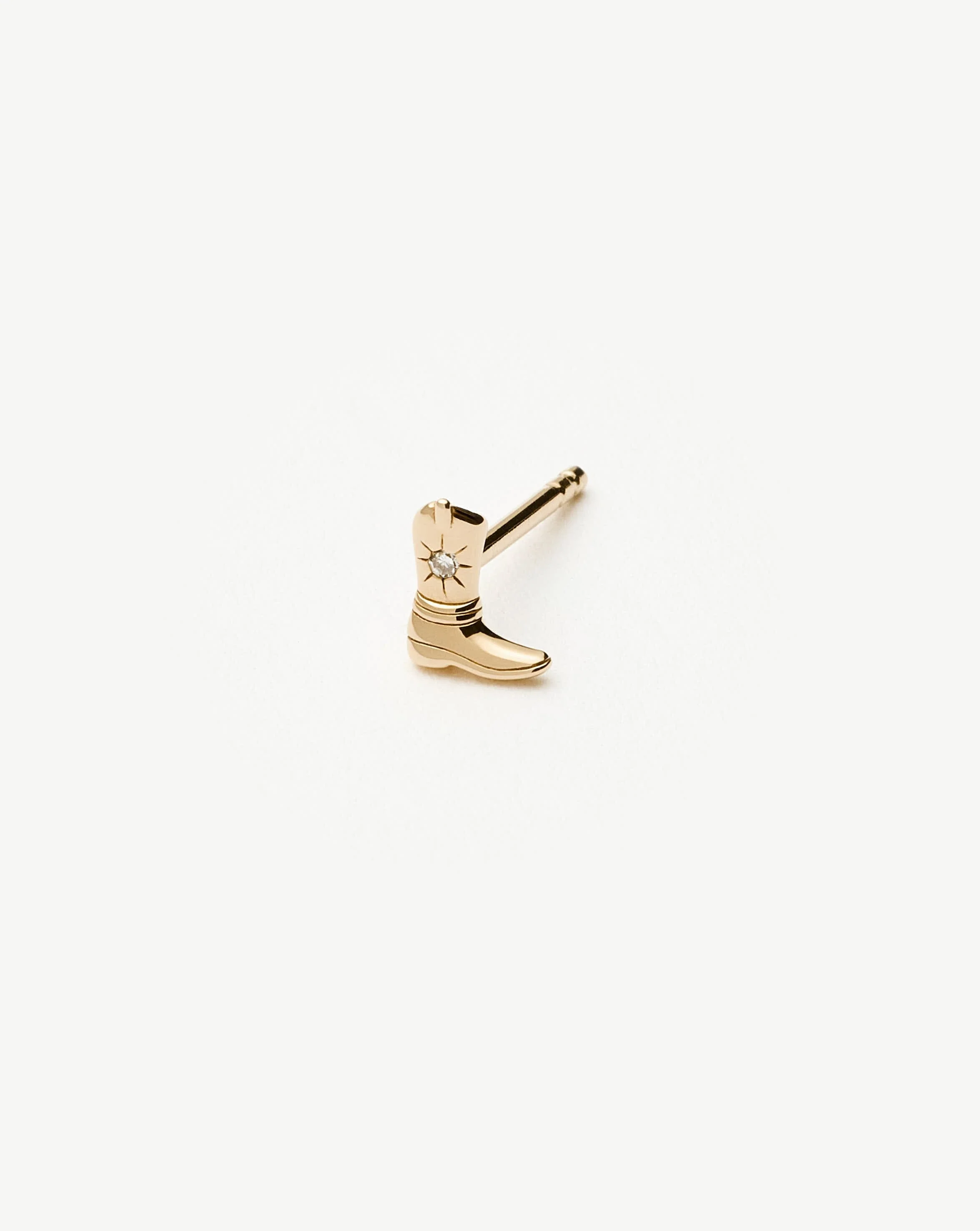 Solid Gold Cowboy Boot Single Stud Earring | 14ct Solid Gold/Diamond - Image 3