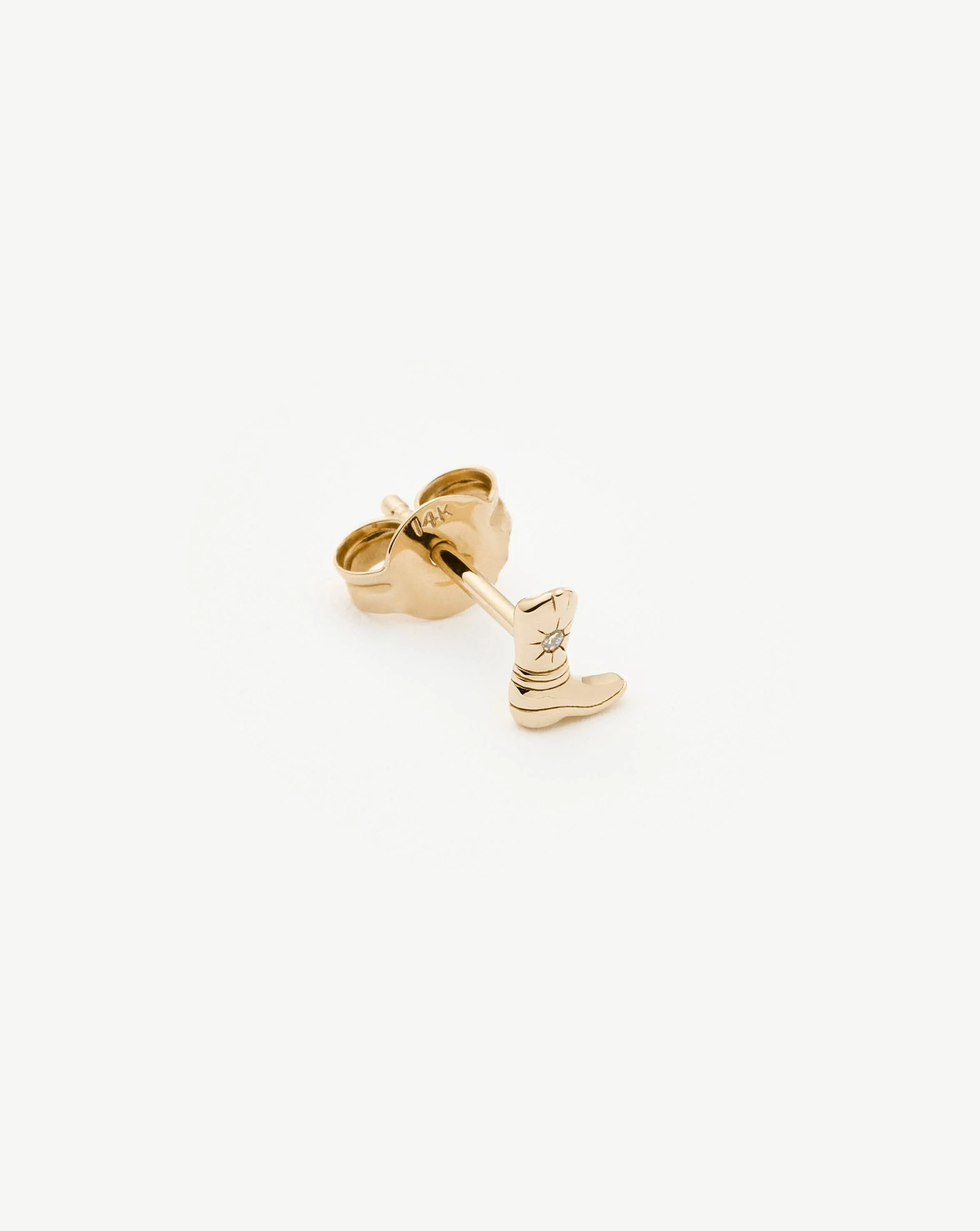 Solid Gold Cowboy Boot Single Stud Earring | 14ct Solid Gold/Diamond - Image 4