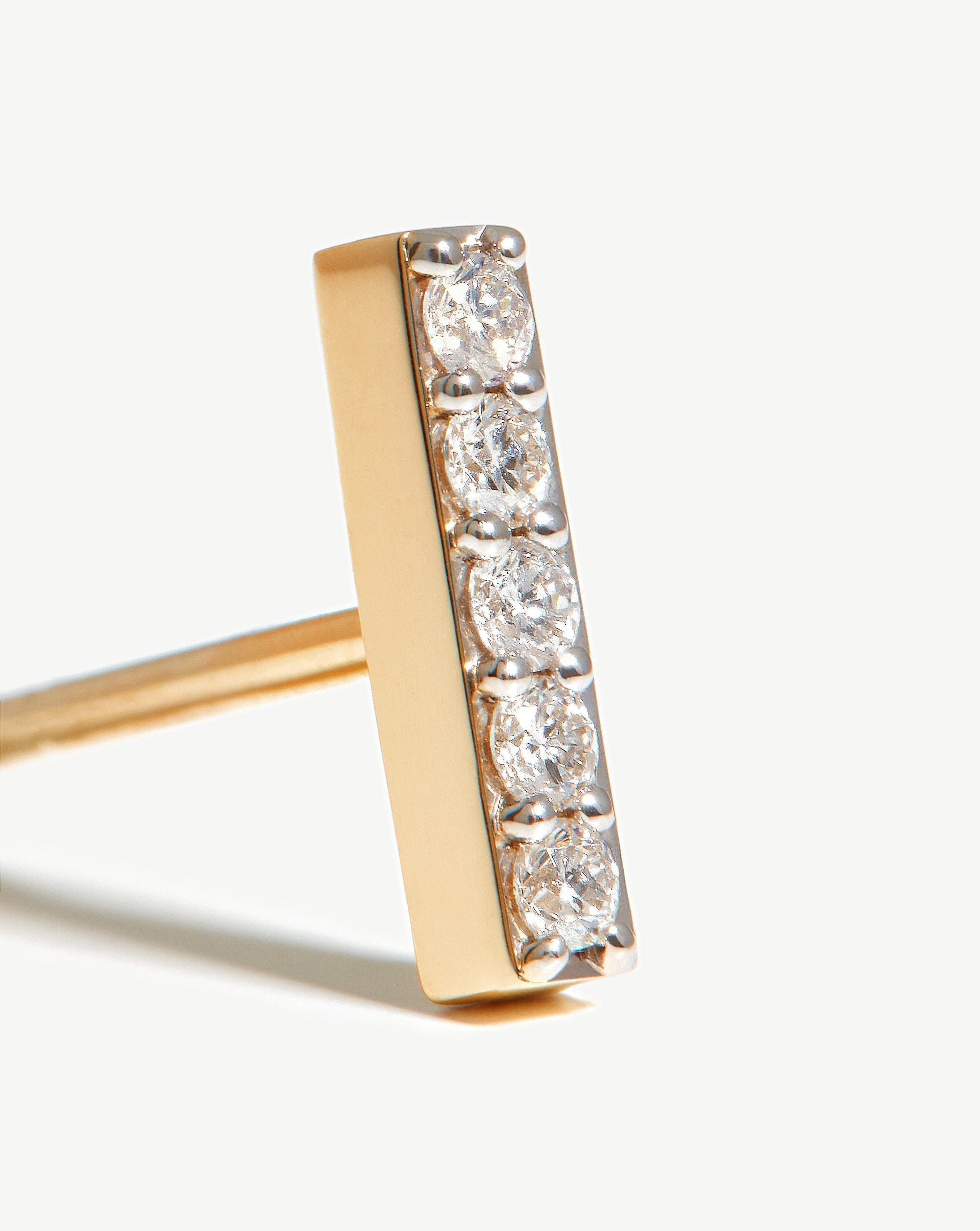 Solid Gold Diamond Bar Stud Earrings | 14ct Solid Gold/Diamond - Image 4